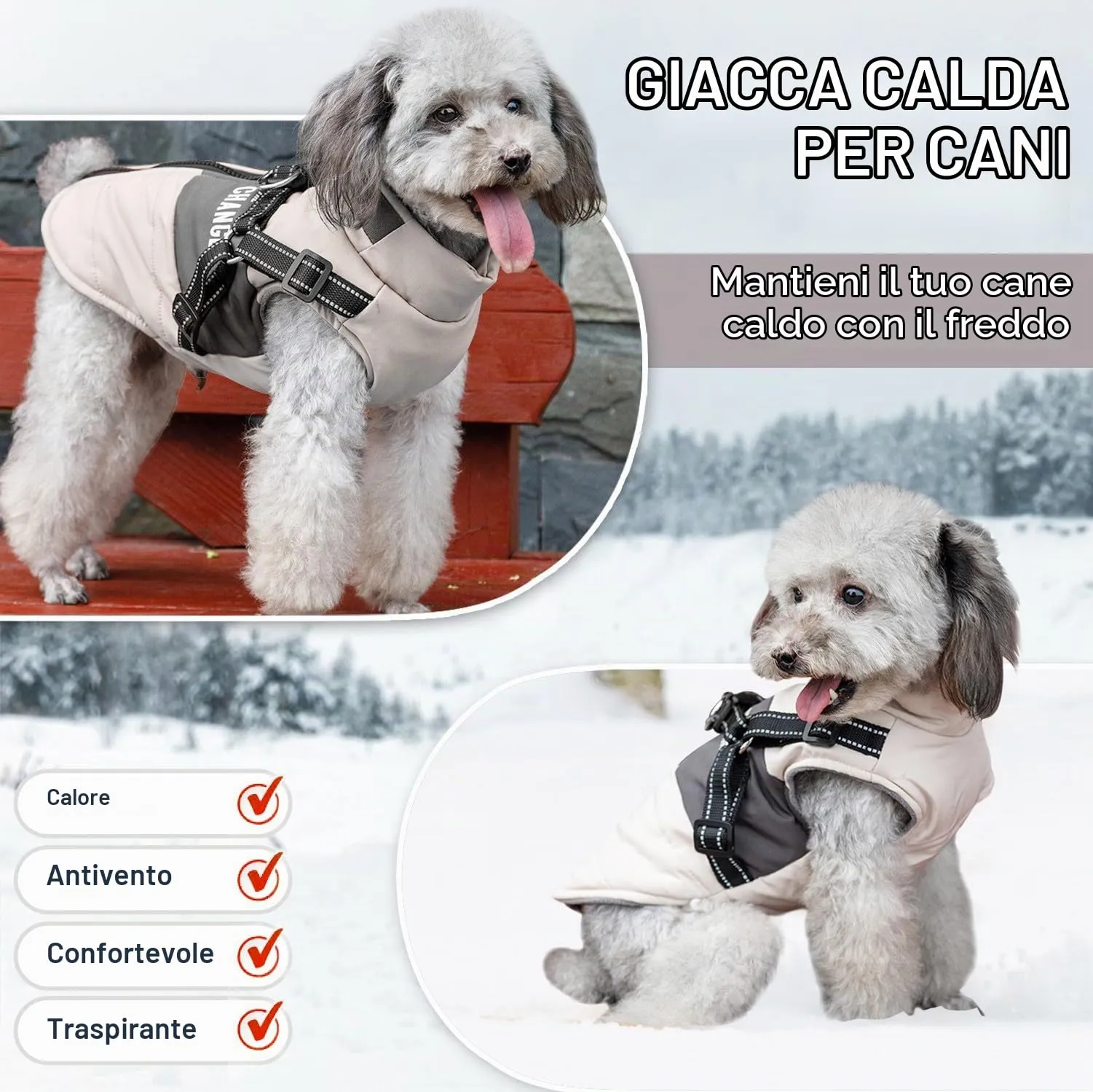 Oslueidy Giubbotti invernali per cani,Cappotti caldi per cani Vestiti per cani Abbigliamento per cani Gilet impermeabile per cuccioli con pettorina per cani di piccola taglia media - immagine 3