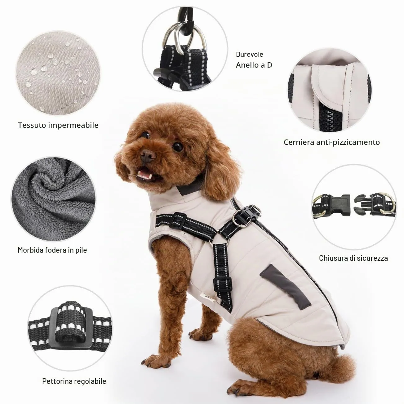 Oslueidy Giubbotti invernali per cani,Cappotti caldi per cani Vestiti per cani Abbigliamento per cani Gilet impermeabile per cuccioli con pettorina per cani di piccola taglia media - immagine 7