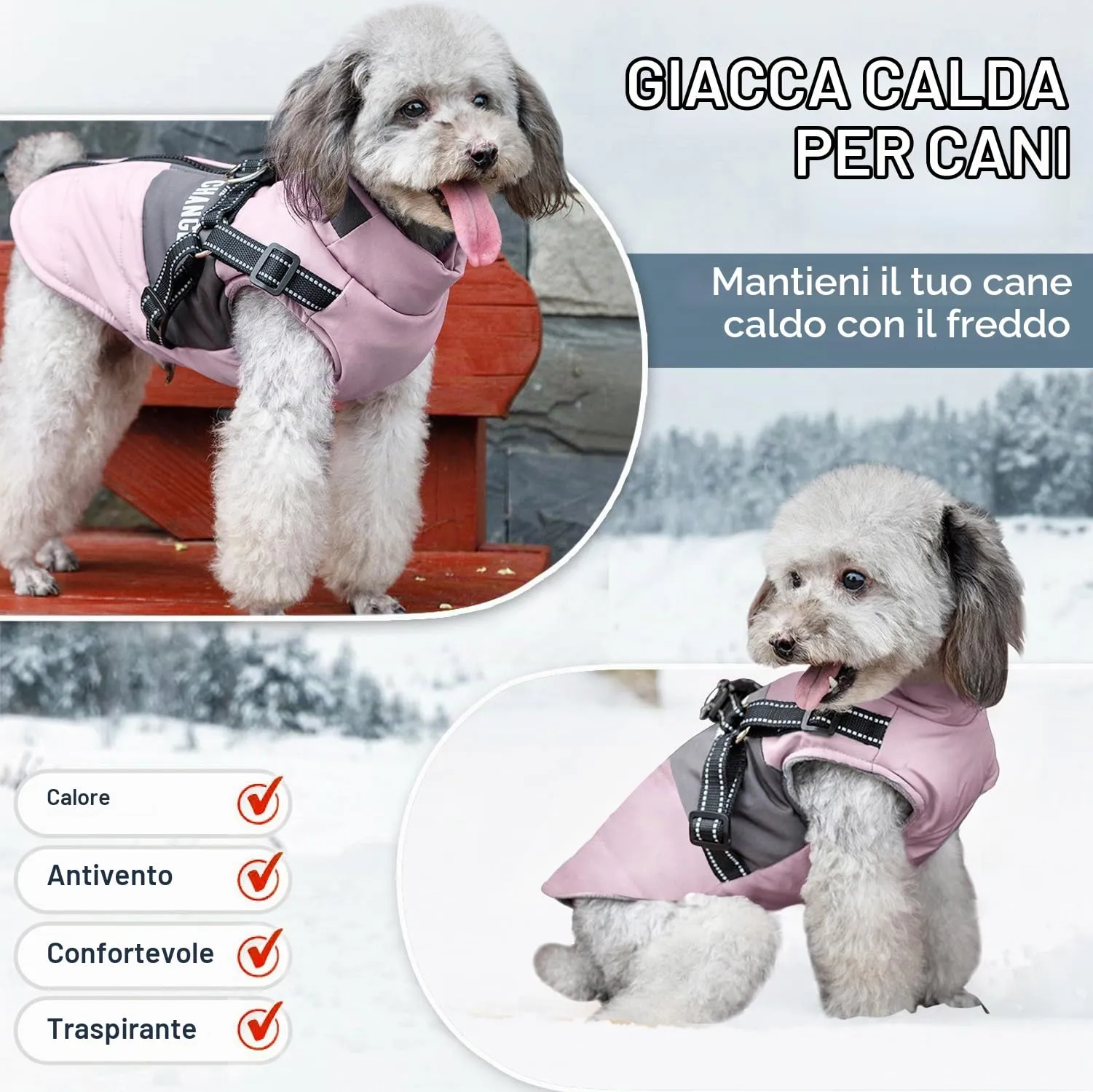 Oslueidy Giubbotti invernali per cani,Cappotti caldi per cani Vestiti per cani Abbigliamento per cani Gilet impermeabile per cuccioli con pettorina per cani di piccola taglia media - immagine 3