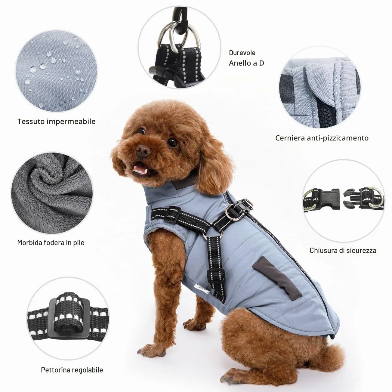 Oslueidy Giubbotti invernali per cani,Cappotti caldi per cani Vestiti per cani Abbigliamento per cani Gilet impermeabile per cuccioli con pettorina per cani di piccola taglia media - immagine 7