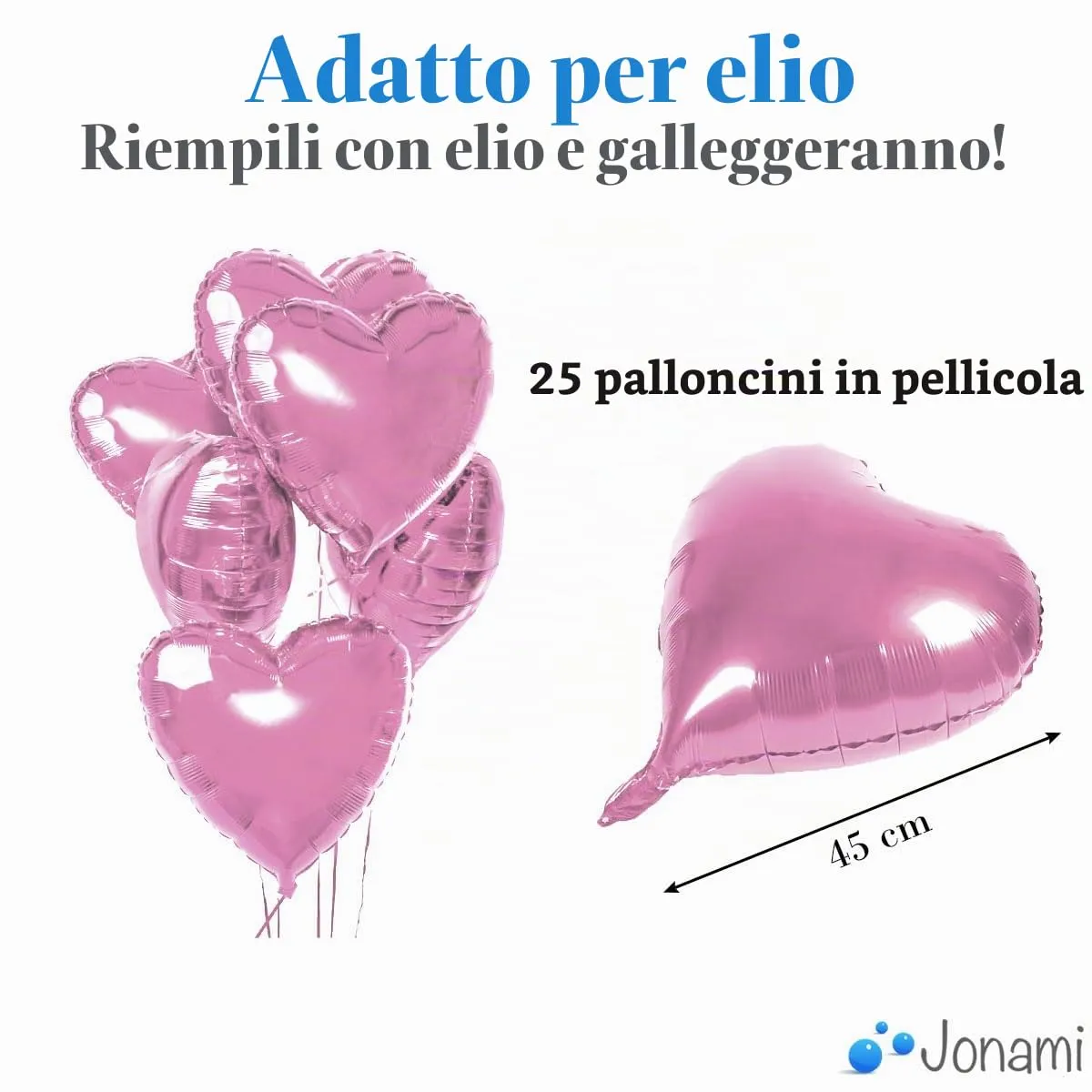 Jonami 25 Palloncini a Forma di Cuore Rosa ad Elio o Aria per Decorazione Romantica, San Valentino, Anniversario Matrimonio e Fidanzamento - immagine 2