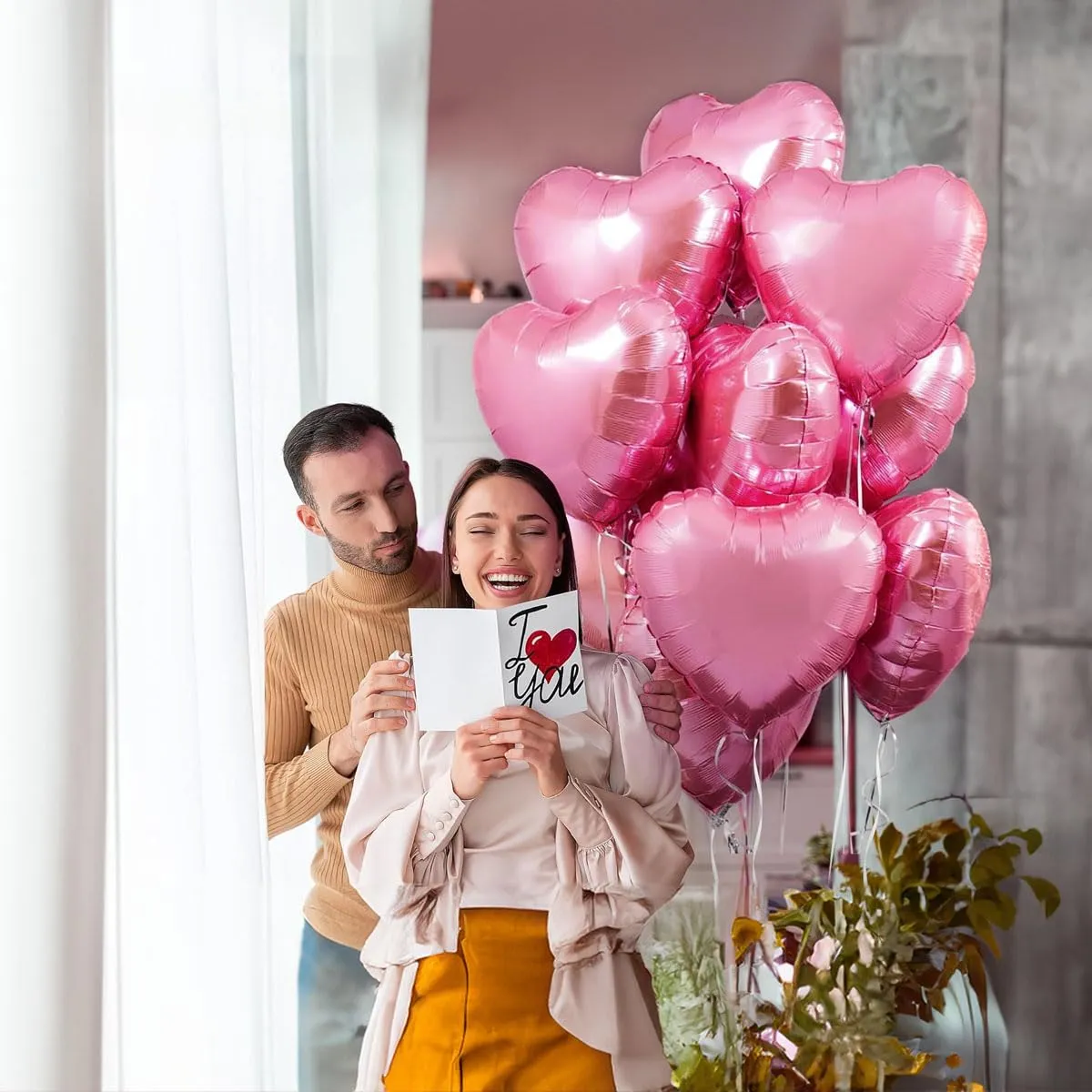 Jonami 25 Palloncini a Forma di Cuore Rosa ad Elio o Aria per Decorazione Romantica, San Valentino, Anniversario Matrimonio e Fidanzamento - immagine 6