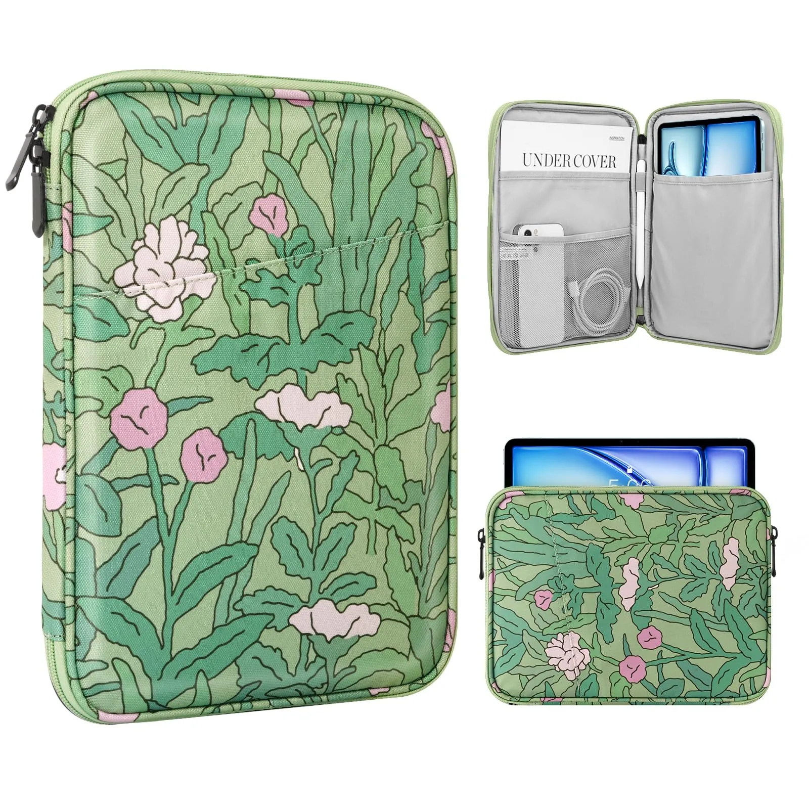 TiMOVO Custodia Tablet 9-11 Pollici con Tasca, Fiore Verde - immagine 1