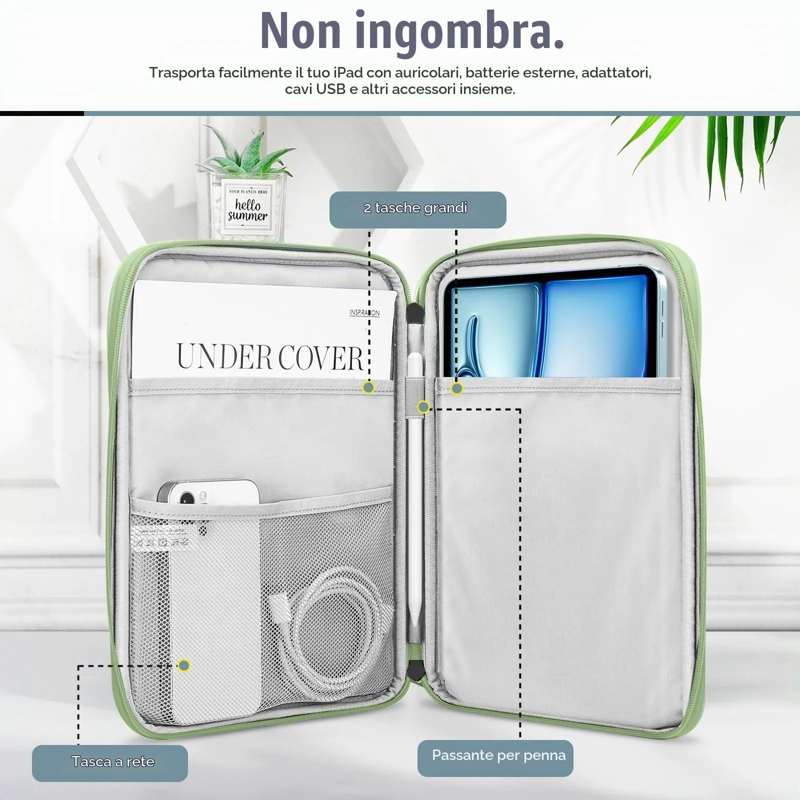 TiMOVO Custodia Tablet 9-11 Pollici con Tasca, Fiore Verde - immagine 3