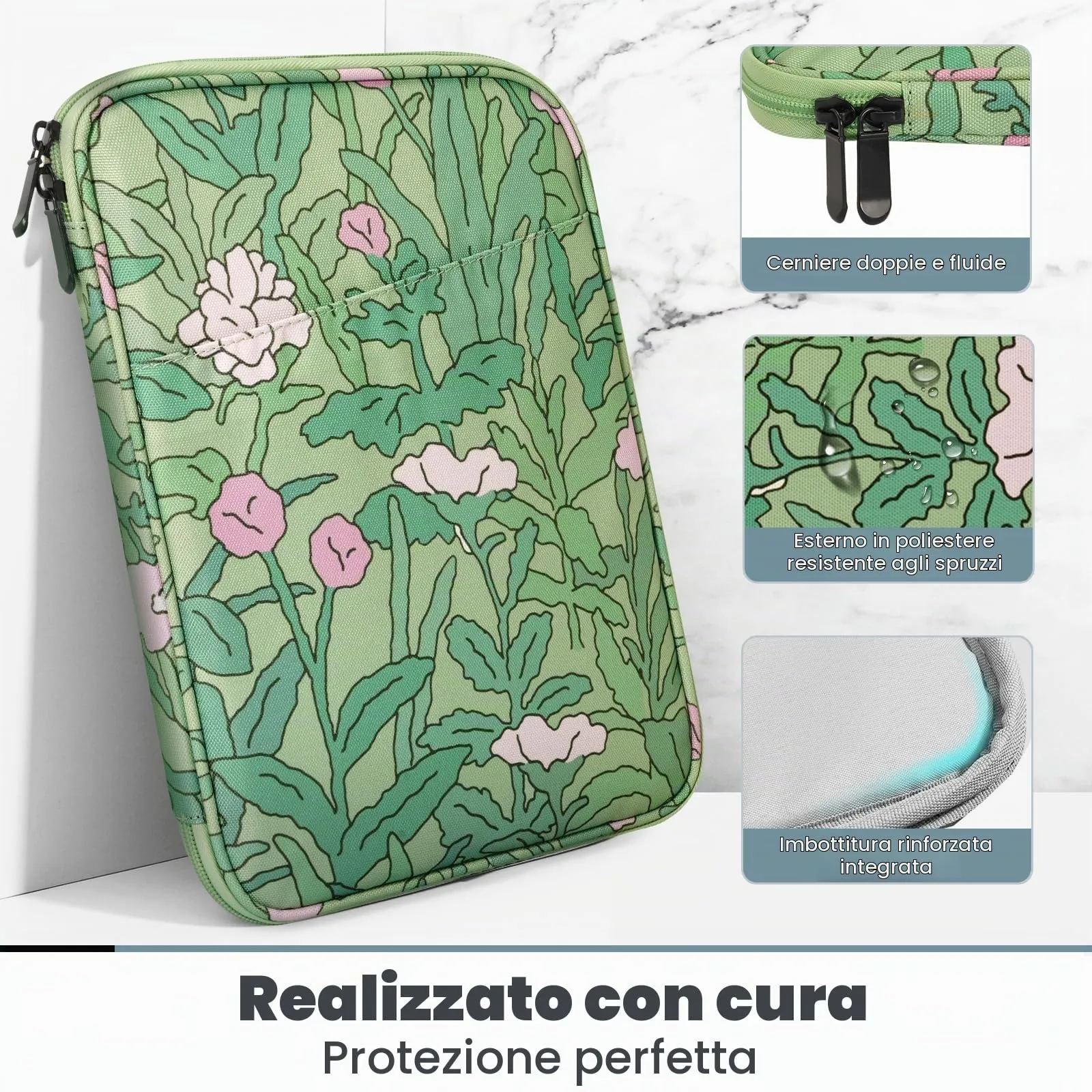 TiMOVO Custodia Tablet 9-11 Pollici con Tasca, Fiore Verde - immagine 4
