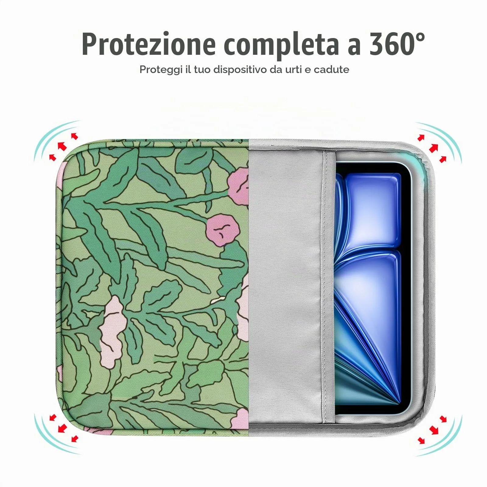 TiMOVO Custodia Tablet 9-11 Pollici con Tasca, Fiore Verde - immagine 5