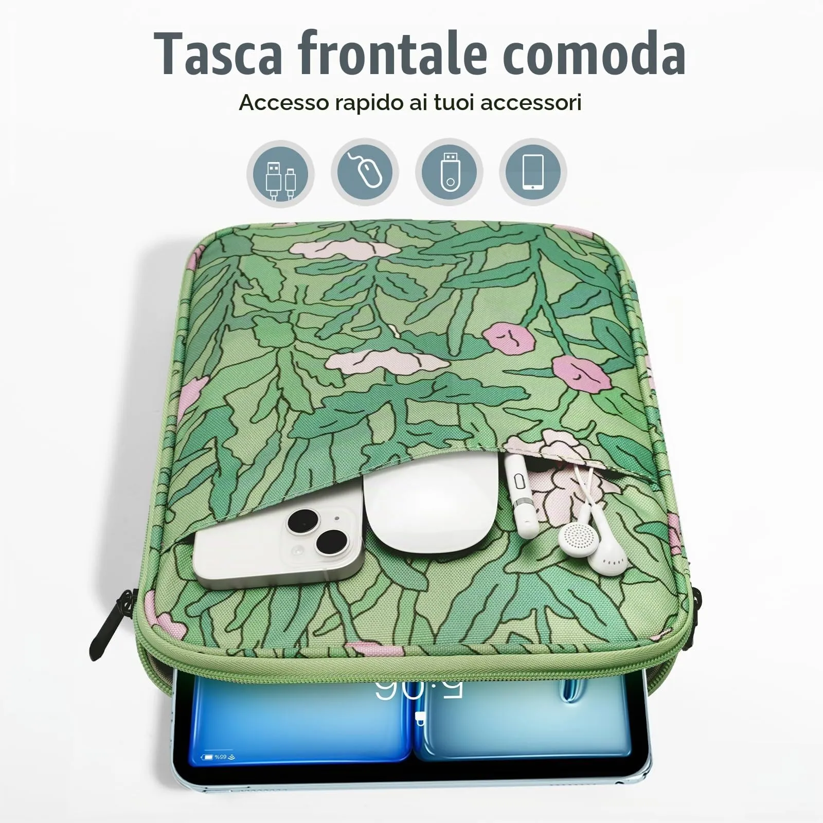 TiMOVO Custodia Tablet 9-11 Pollici con Tasca, Fiore Verde - immagine 6