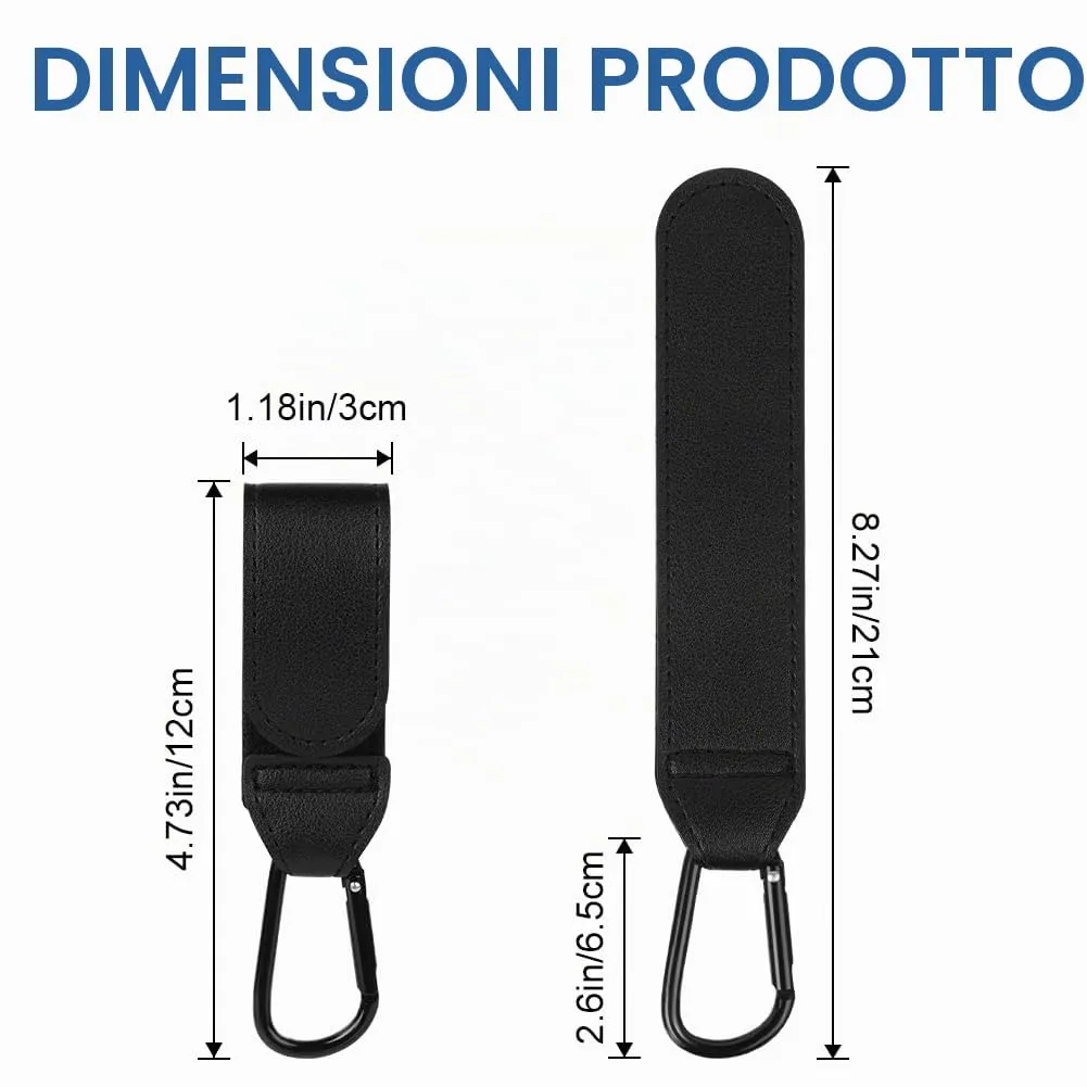 URAQT Ganci Passeggino 3 Pezzi, Nero Ganci per Passeggino Gancio per borsa della spesa, Gancio Passeggino Universale Sicuri Resistenti, Passeggino Accessori in Pelle, Antiscivol, Fino a 5 kg - immagine 3