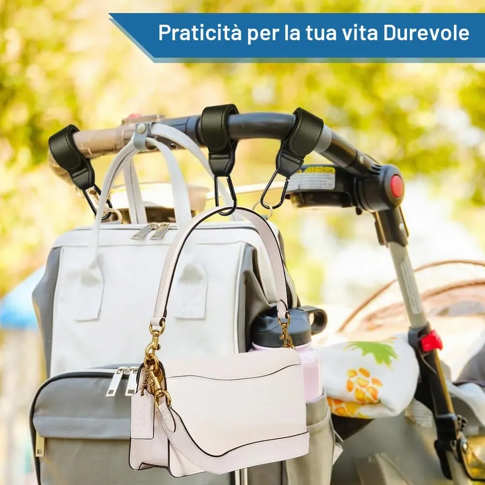 URAQT Ganci Passeggino 3 Pezzi, Nero Ganci per Passeggino Gancio per borsa della spesa, Gancio Passeggino Universale Sicuri Resistenti, Passeggino Accessori in Pelle, Antiscivol, Fino a 5 kg - immagine 6