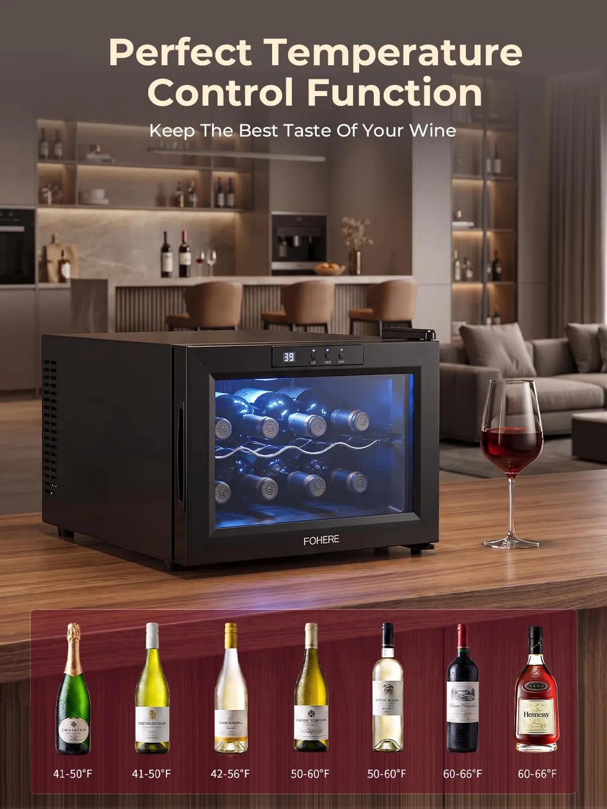 FOHERE Cantinetta Vino 8 Bottiglie, Mini Frigobar Libera Installazione - immagine 3