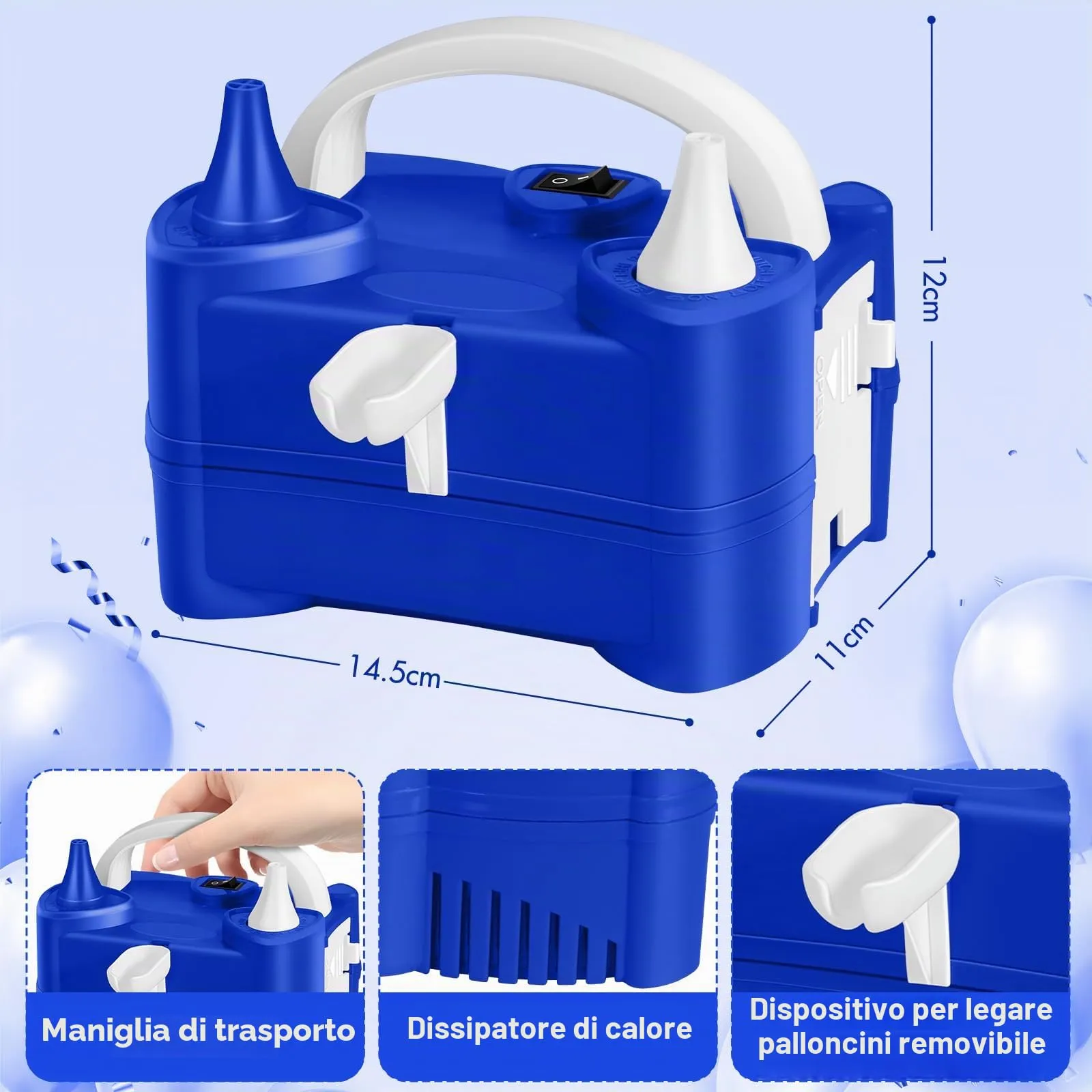 HELESIN Gonfia Palloncini Elettrico, 220V Pompa per Palloncini, Pompa per Palloncini Elettrica con Doppio Ugello per Gonfiatore, Macchina per Gonfiare Palloncini per Feste di Compleanno, Matrimonio - immagine 2