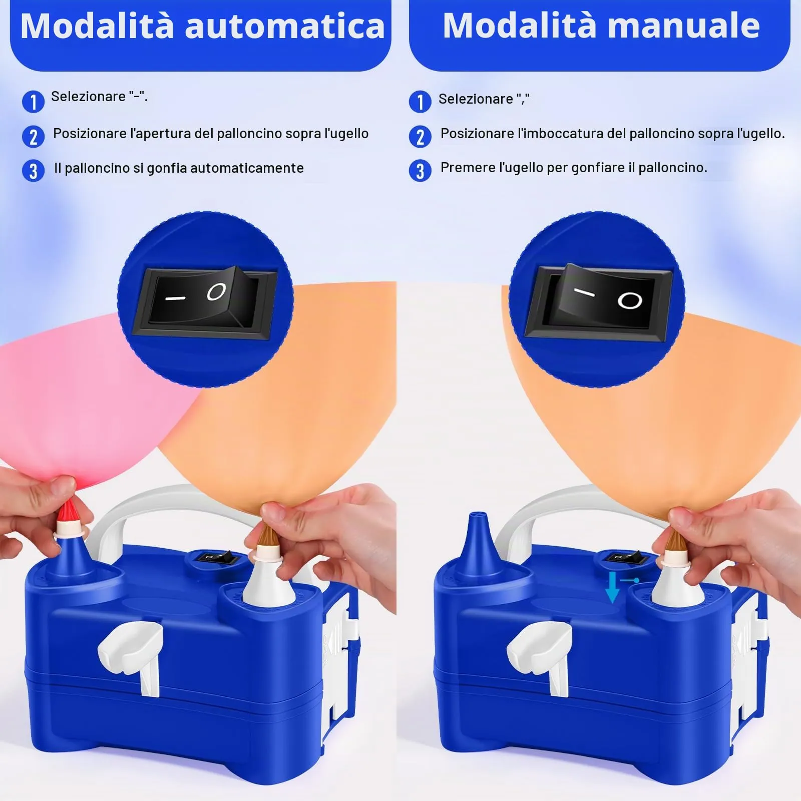 HELESIN Gonfia Palloncini Elettrico, 220V Pompa per Palloncini, Pompa per Palloncini Elettrica con Doppio Ugello per Gonfiatore, Macchina per Gonfiare Palloncini per Feste di Compleanno, Matrimonio - immagine 4