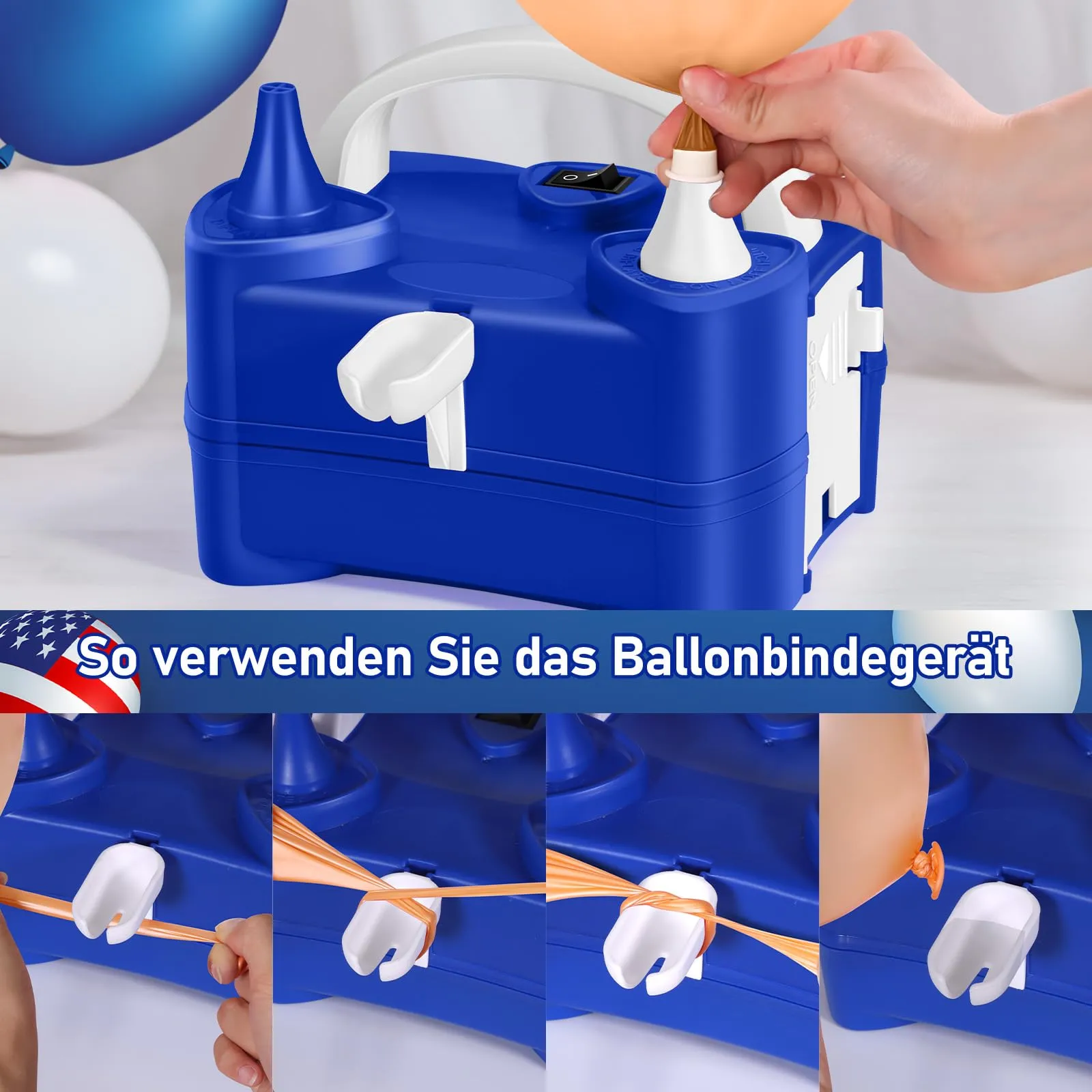 HELESIN Gonfia Palloncini Elettrico, 220V Pompa per Palloncini, Pompa per Palloncini Elettrica con Doppio Ugello per Gonfiatore, Macchina per Gonfiare Palloncini per Feste di Compleanno, Matrimonio - immagine 7