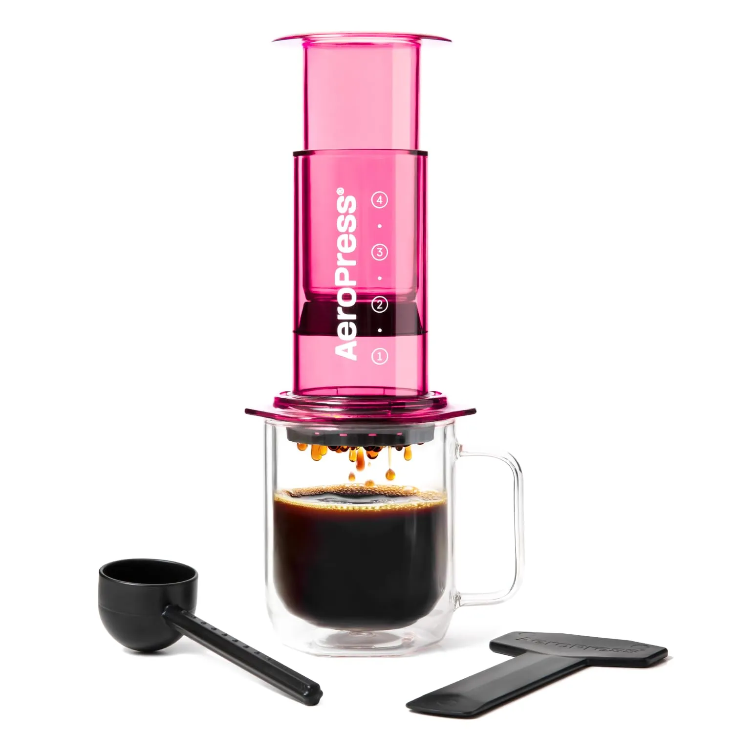 AeroPress Clear Pink Coffee Press, French Press tutto in uno, macchina da caffè manuale stile espresso e pour-over, infusione in 2 minuti, piccola macchina portatile da viaggio e campeggio - immagine 1