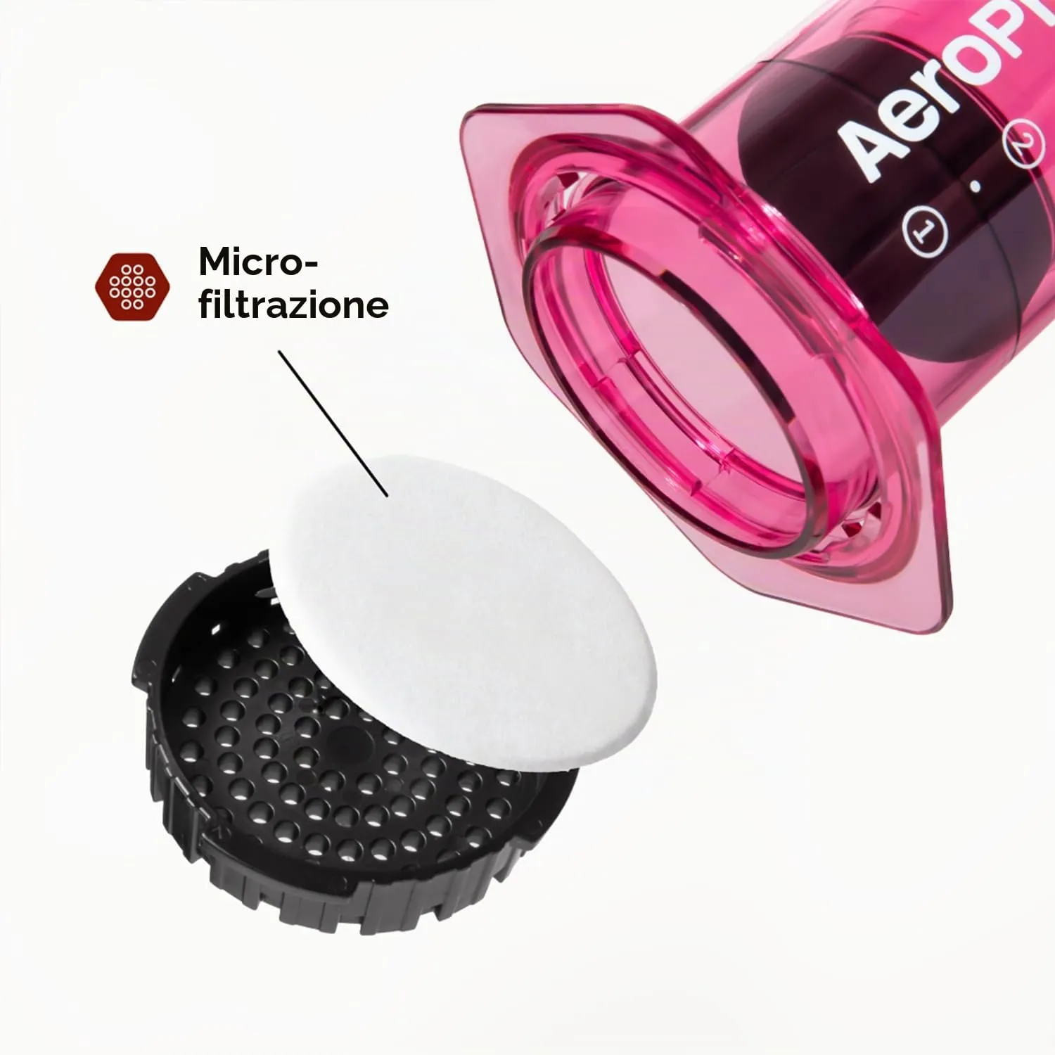 AeroPress Clear Pink Coffee Press, French Press tutto in uno, macchina da caffè manuale stile espresso e pour-over, infusione in 2 minuti, piccola macchina portatile da viaggio e campeggio - immagine 3