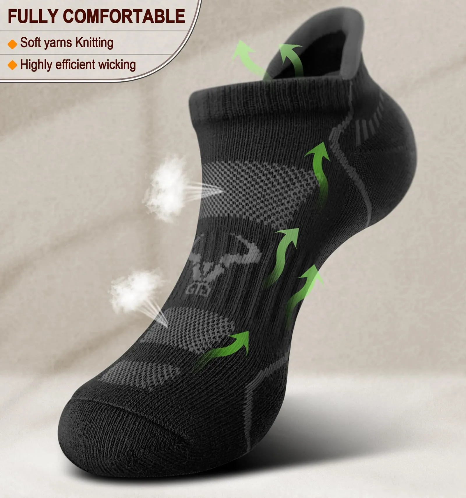 BULLIANT Calzini Uomo Corti 6 paia, Calze Uomo Corte Sportive Traspirante Calze Alla Caviglia,Assorbimento Dell'umidità(6coppie,43-46) - immagine 4