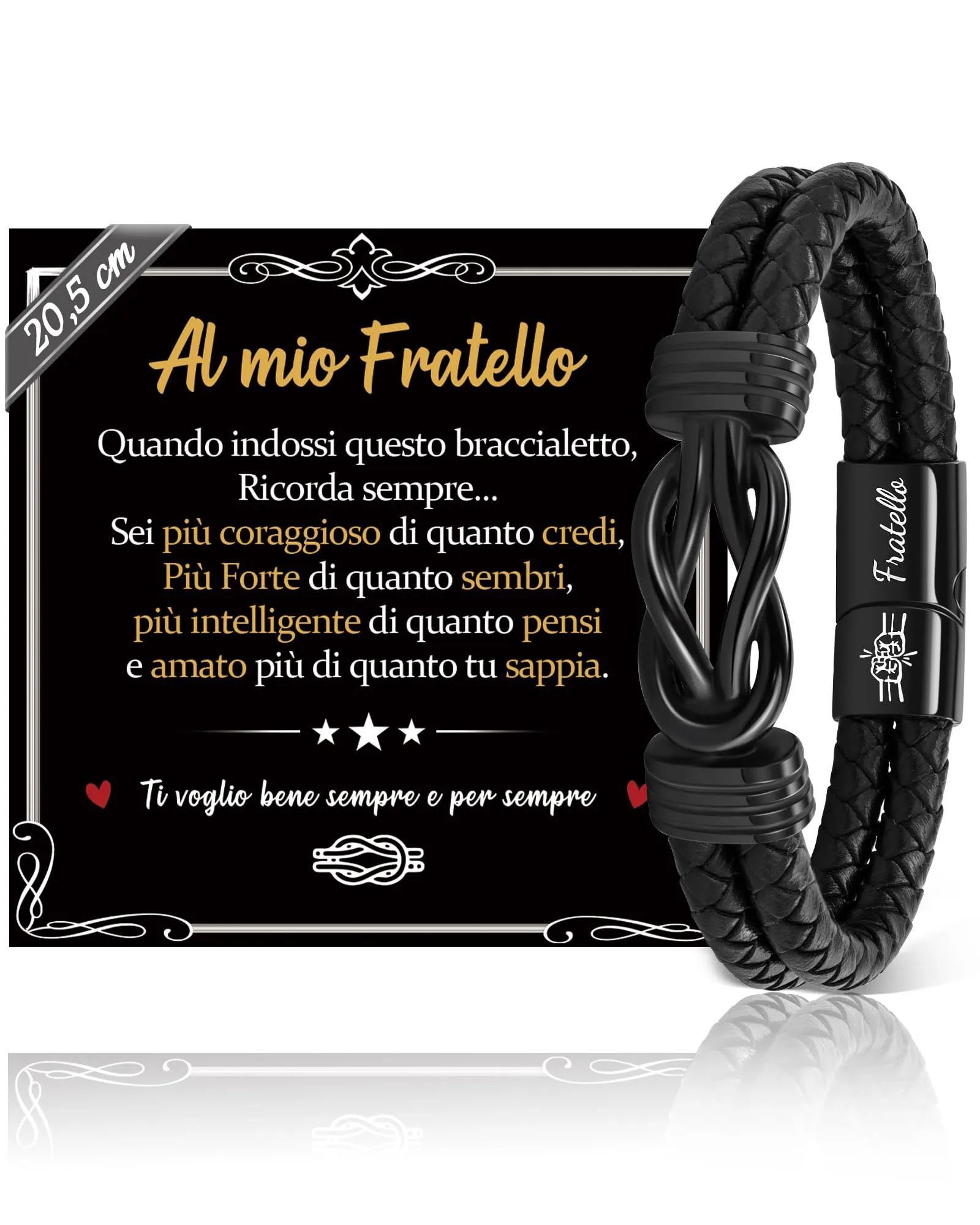 SUNSH Bracciale Fratello Uomo, Regalo Fratello Compleanno, Bracciale in Pelle Da Uomo Regali per Lui Fratelli Maggiore Fratellin Compleanno Natale-20,5 cm - immagine 1