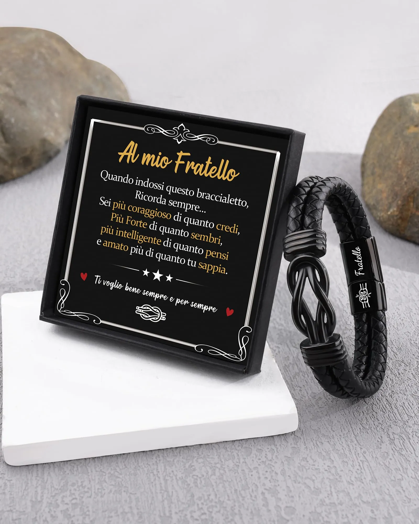 SUNSH Bracciale Fratello Uomo, Regalo Fratello Compleanno, Bracciale in Pelle Da Uomo Regali per Lui Fratelli Maggiore Fratellin Compleanno Natale-20,5 cm - immagine 5