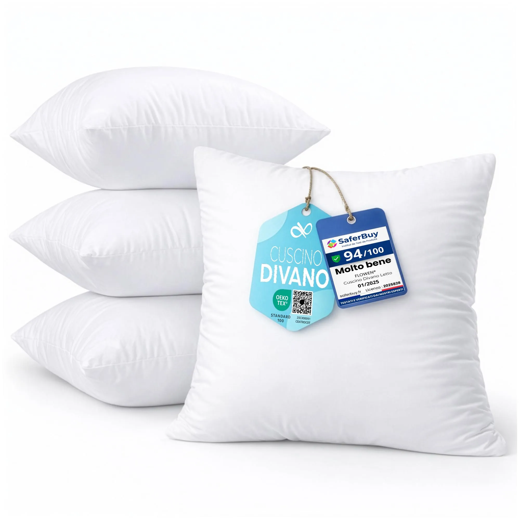 Flowen Cuscini per Divano 30x30 Imbottitura Cuscini 4 pezzi Interno Decorativi Quadrati Morbidi con Federe in Poliestere Bianca Anallergici Antiacaro Arredo Casa Salotto Letto - immagine 1