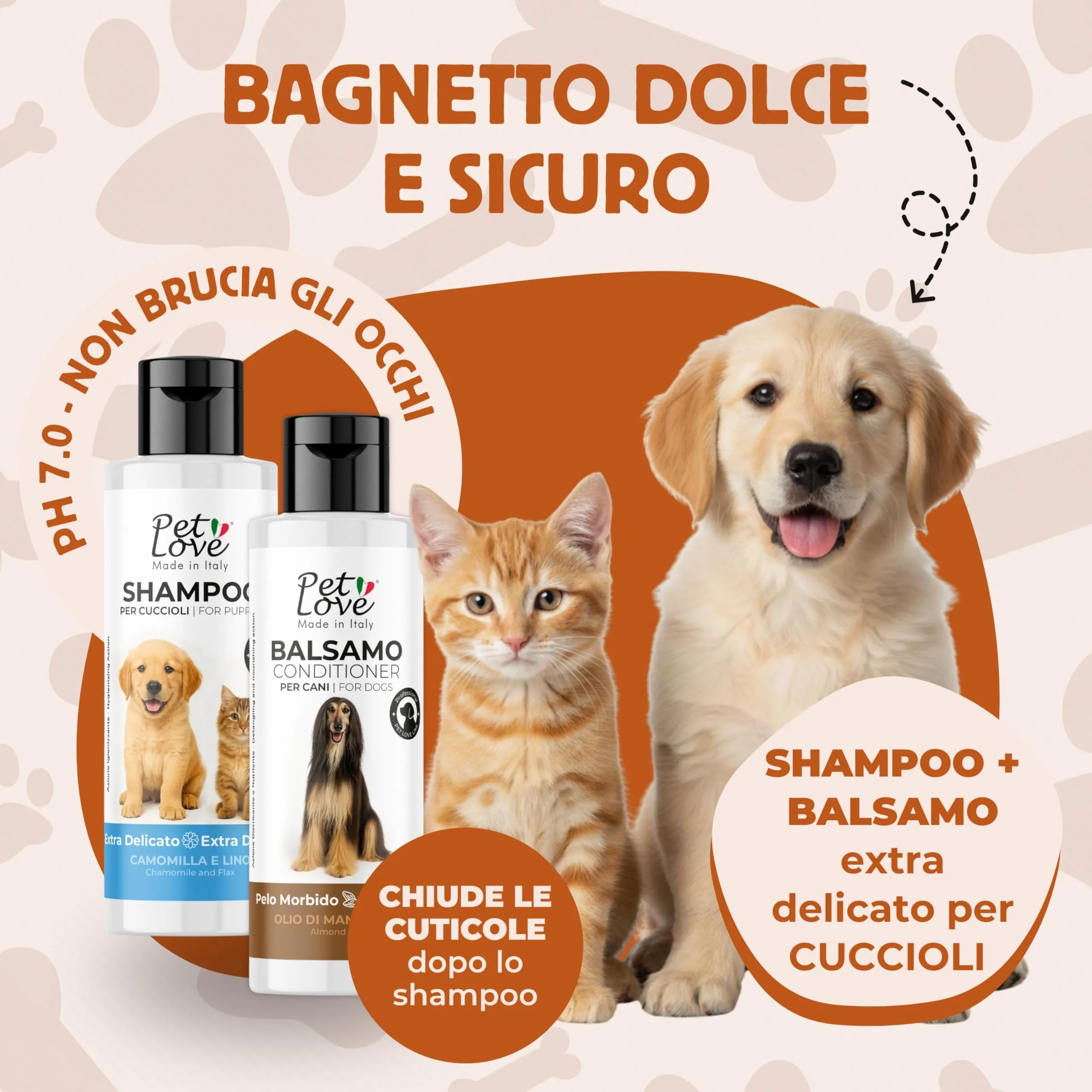 Pet Love Shampoo e Balsamo per Cuccioli Extra Delicato con Azione Nutriente, Igienizzante e Districante per un Pelo Morbido e Luminoso - Set 2 x 250 ml - immagine 2