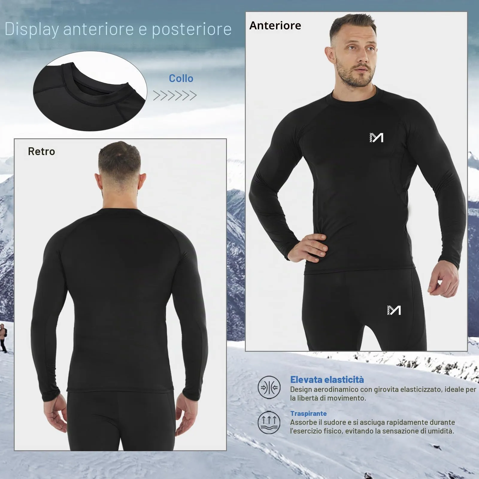 MEETWEE Maglia Termica Uomo, Maglia a Manica Lunga Compression Maglietta Biancheria Intima Sport Traspirante Sottogonna Uomini Camicia Sportiva per la Corsa Fitness Palestra - immagine 3