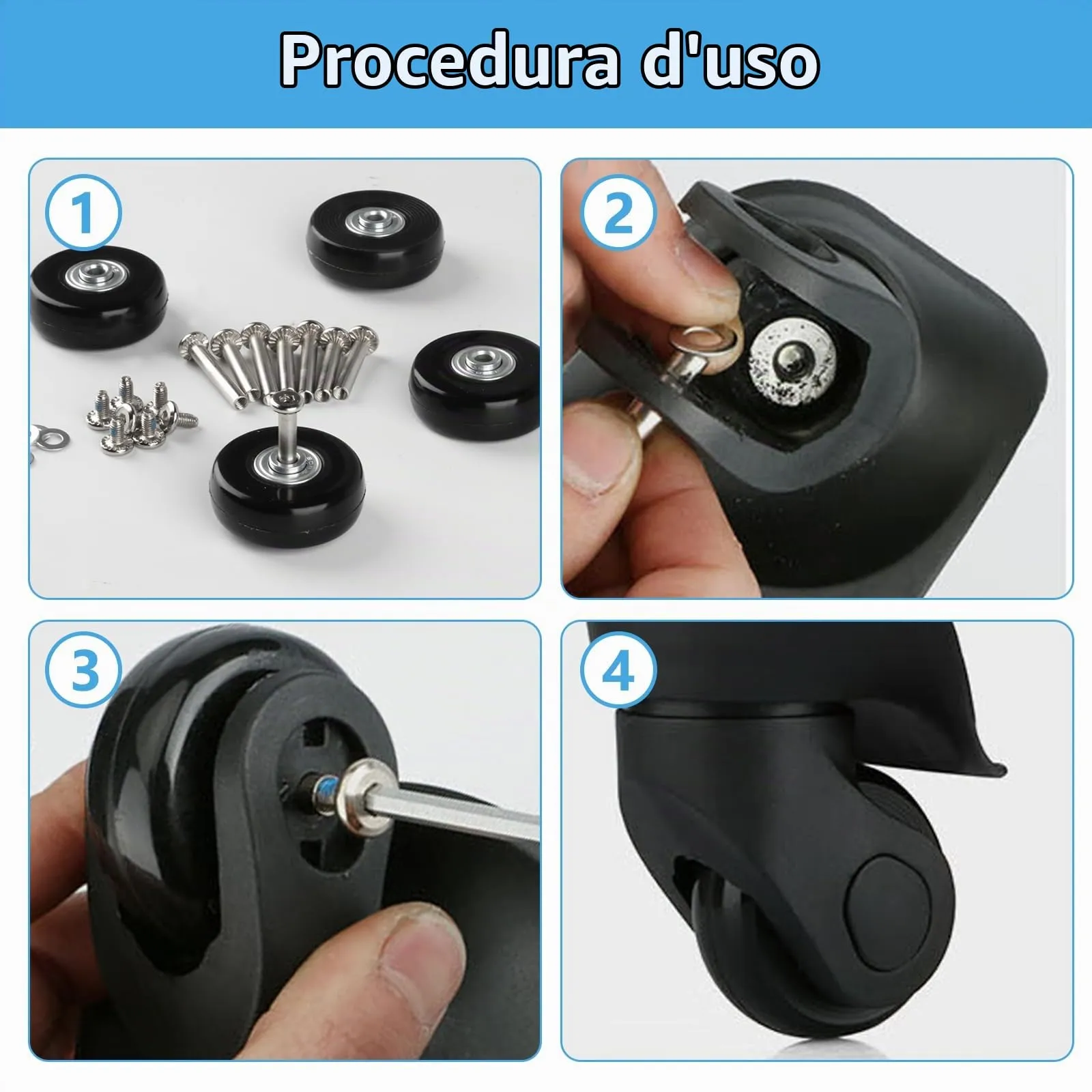 4 Pezzi Ruote di Ricambio per Valigie, 50x18mm Ruote Valigia Ricambio - immagine 5