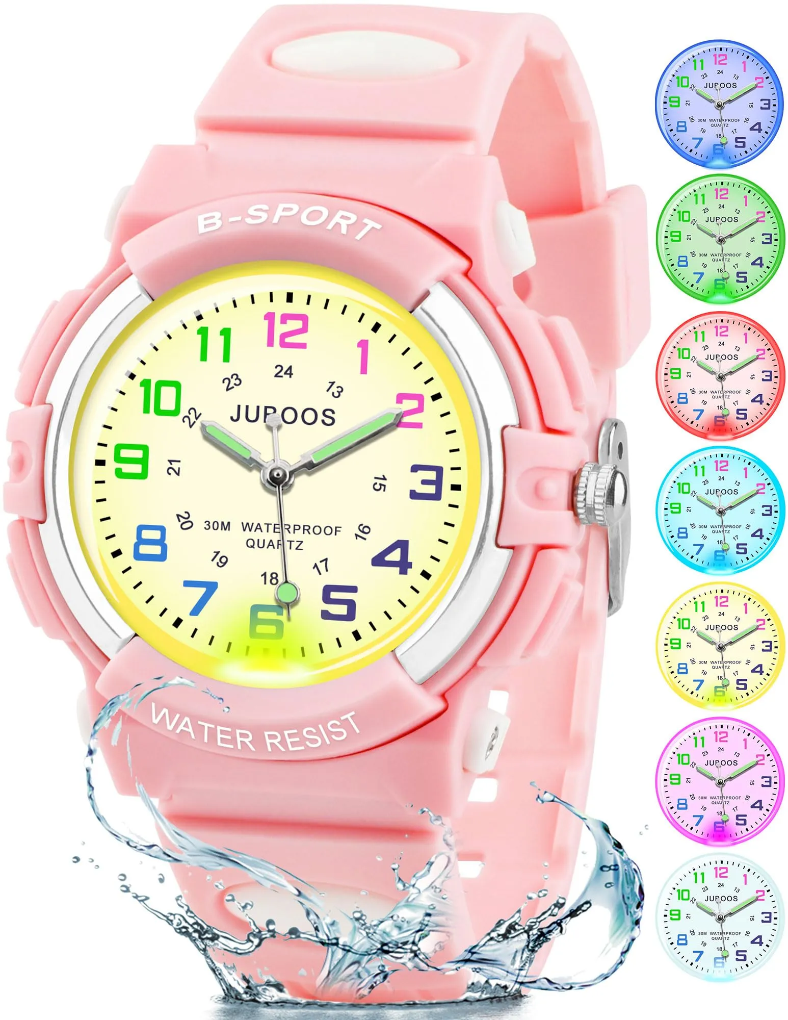 Juboos Orologio Analogico Per Bambini Con 7 Luci Notturne A Colori, Impermeabile, Cinturino Morbido, Orologio A Quarzo Per Ragazzi E Ragazze 5-18 Anni - immagine 1