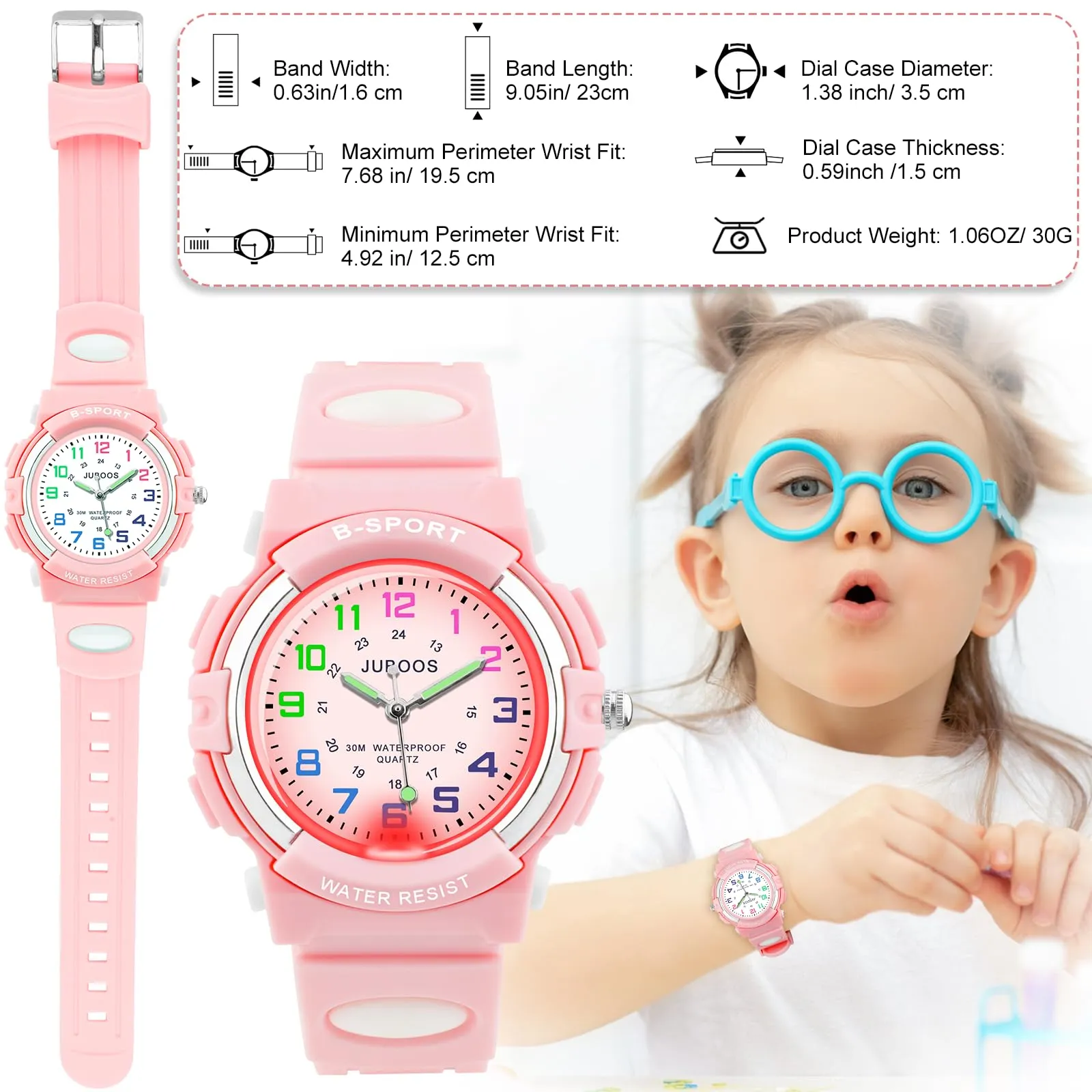Juboos Orologio Analogico Per Bambini Con 7 Luci Notturne A Colori, Impermeabile, Cinturino Morbido, Orologio A Quarzo Per Ragazzi E Ragazze 5-18 Anni - immagine 5
