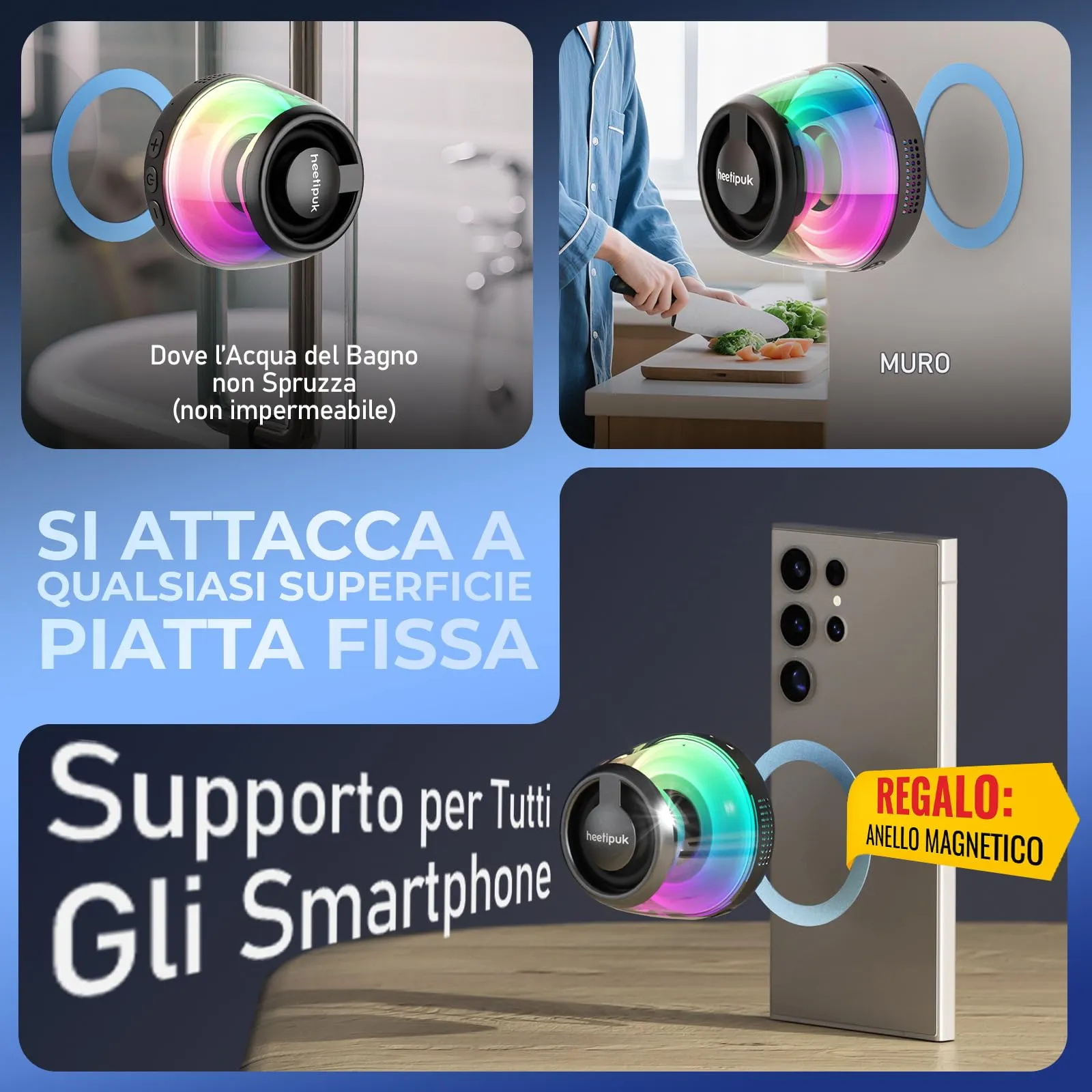 heetipuk Altoparlante Bluetooth Magnetico, Mini Cassa Bluetooth Portatile - immagine 3