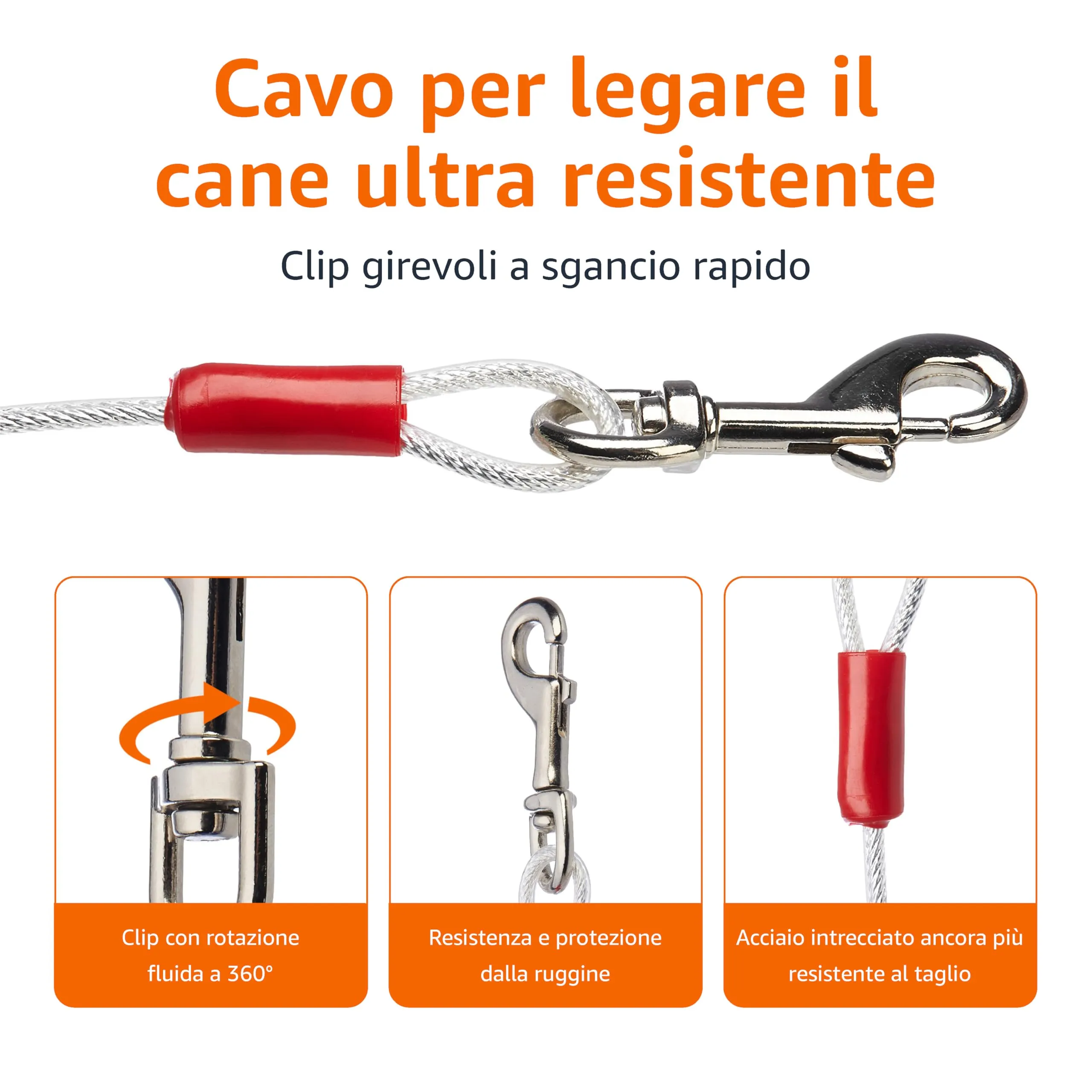 Amazon Basics Guinzaglio da cortile per cani fino a 41 kg, 7,62 m, Bianco - immagine 2