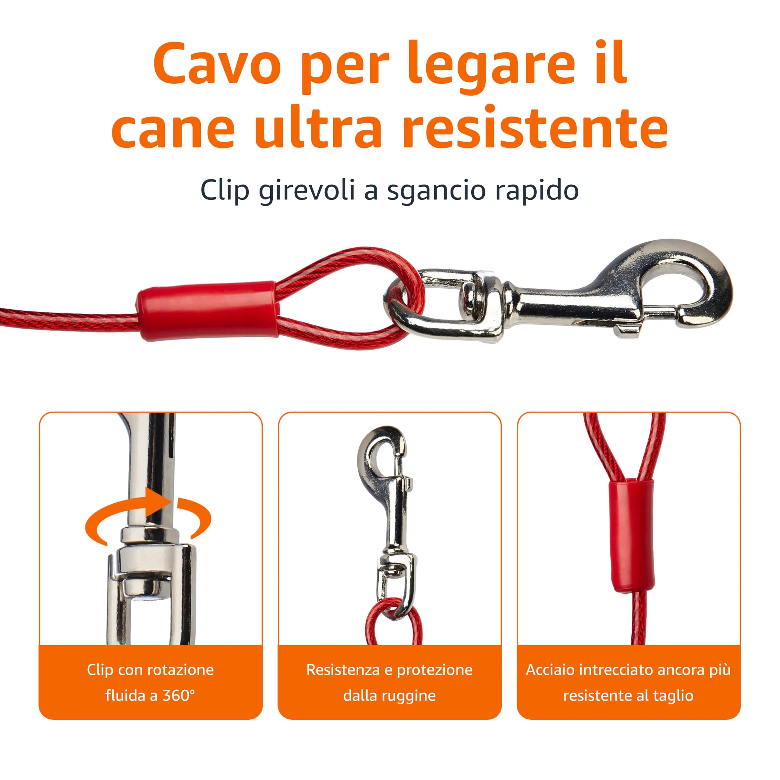 Amazon Basics Guinzaglio da cortile per cani fino a 57 kg, 9,14 m, Rosso - immagine 2