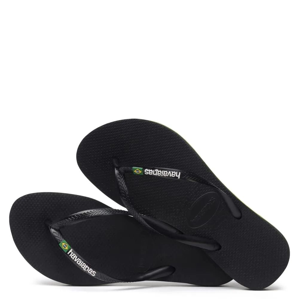 Havaianas - Slim Brasil Logo, Infradito Comode, Resistenti e Leggere, Omaggio al Brasile, Bandiera su Cinghie e Suola, Donna, Nero, 33/34 EU - immagine 3