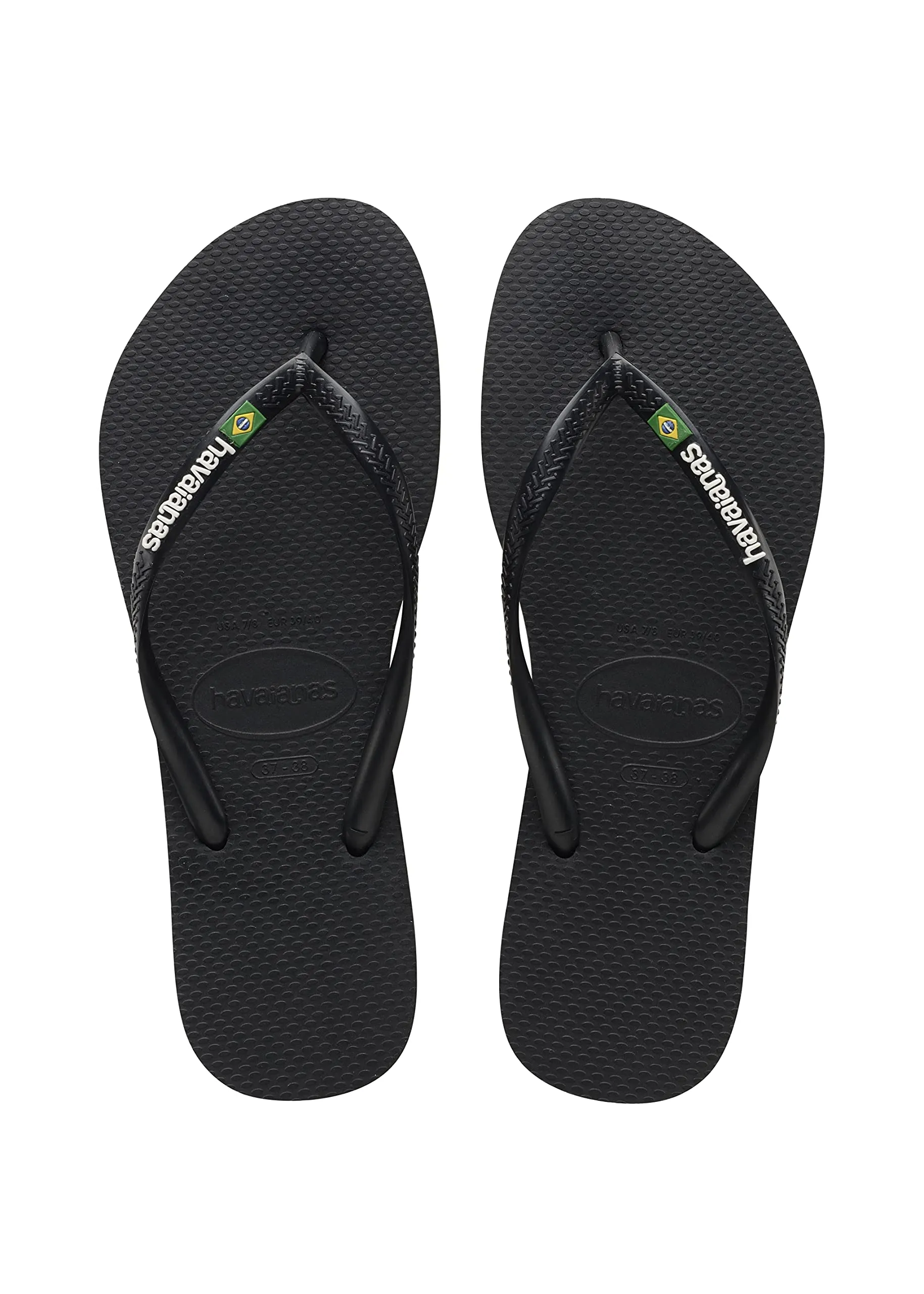 Havaianas - Slim Brasil Logo, Infradito Comode, Resistenti e Leggere, Omaggio al Brasile, Bandiera su Cinghie e Suola, Donna, Nero, 41/42 EU - immagine 1
