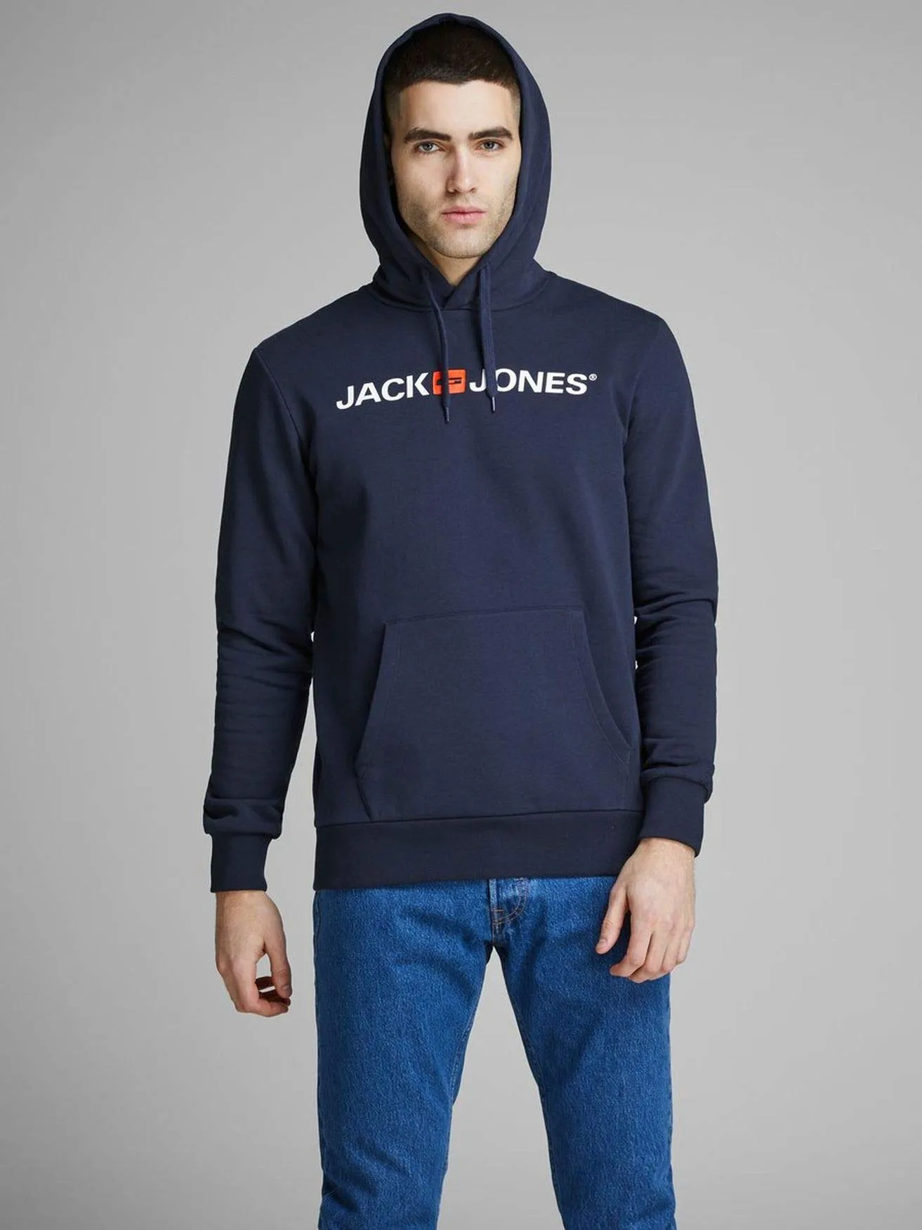 JACK & JONES Jjecorp Logo Sweat Hood Noos Felpe con Cappuccio, Blu (Navy Blazer Detail: Reg Fit), XS Uomo - immagine 3