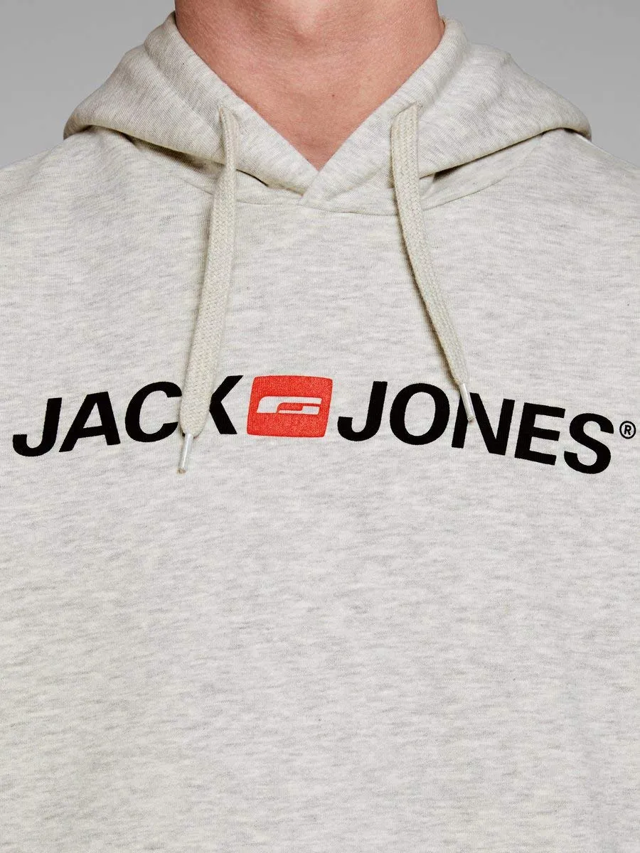 JACK & JONES - Felpa da uomo con cappuccio e logo, Melange bianco, S - immagine 9