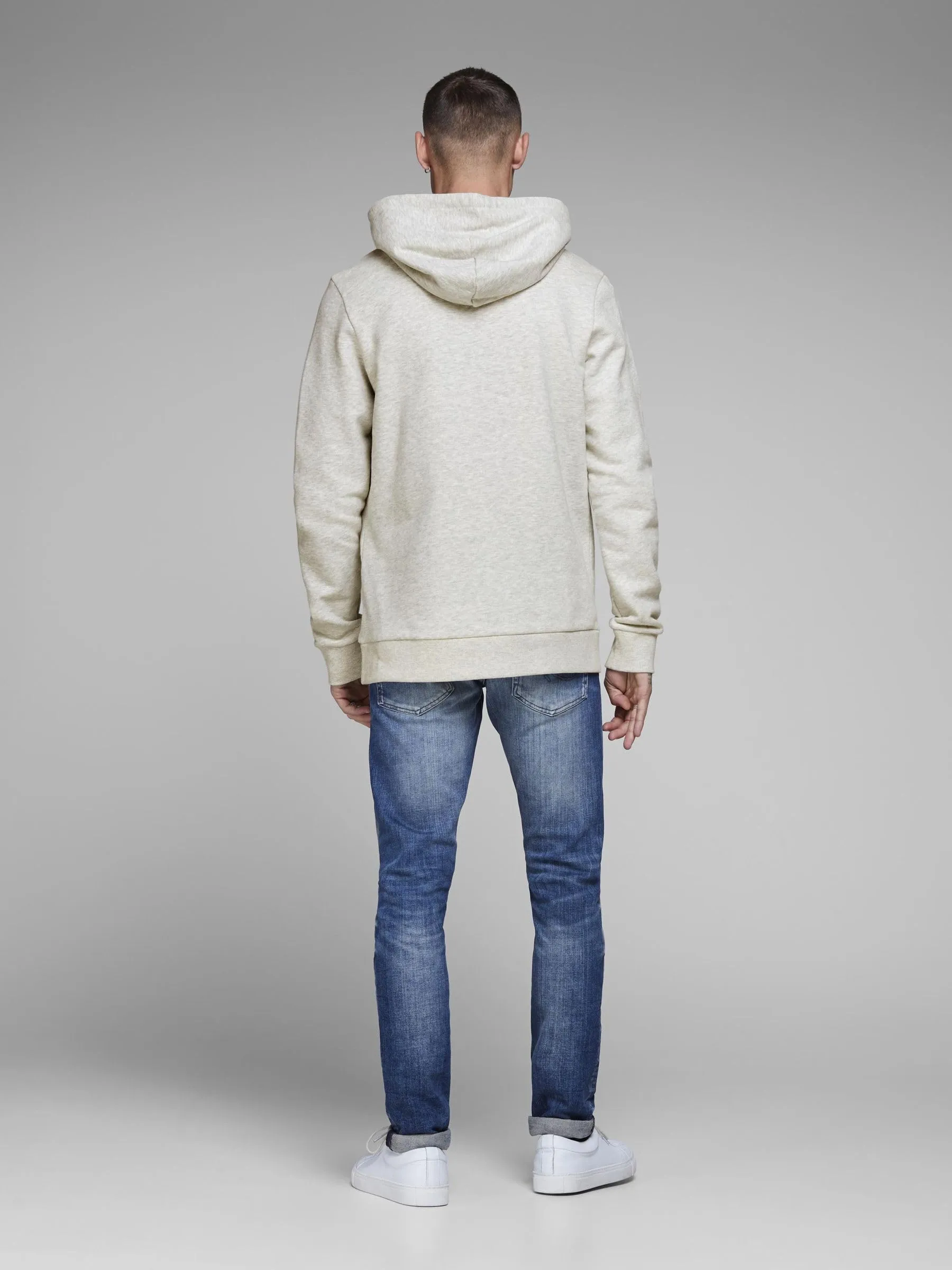 JACK & JONES - Felpa da uomo con cappuccio e logo, Melange bianco, XXL - immagine 3