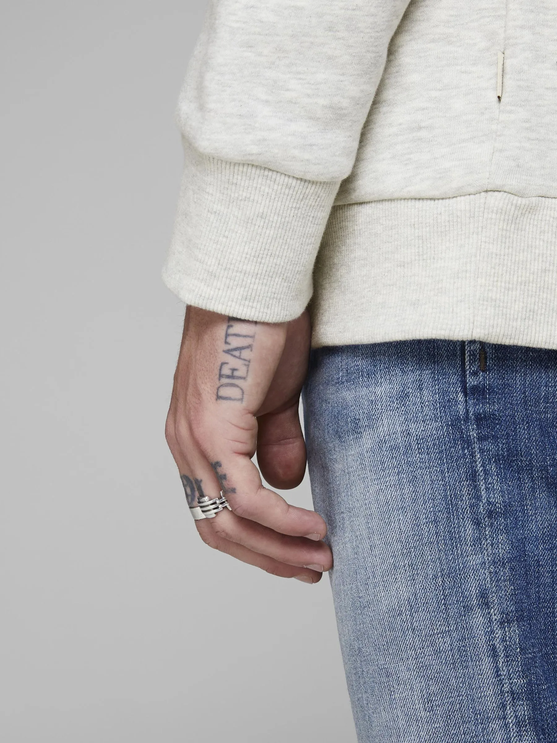 JACK & JONES - Felpa da uomo con cappuccio e logo, Melange bianco, XXL - immagine 7