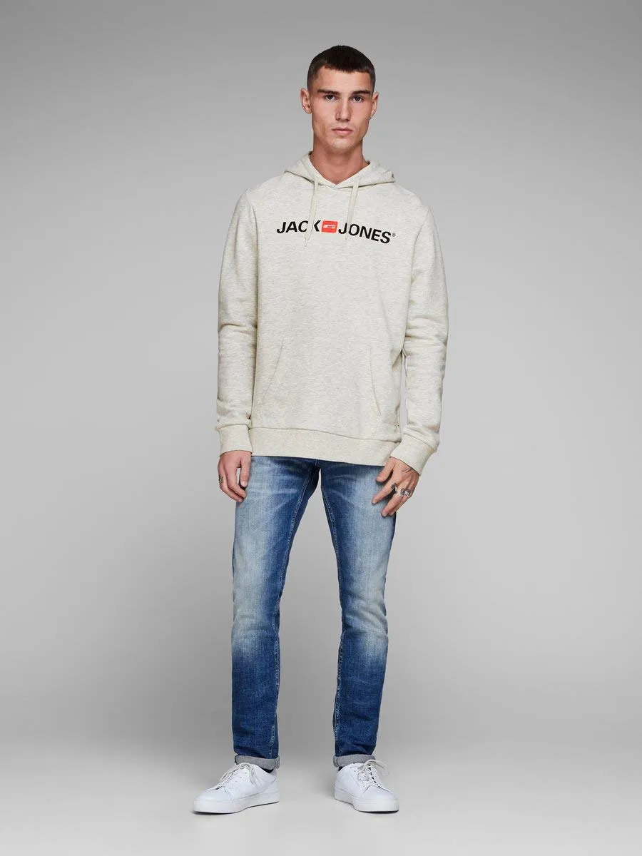JACK & JONES - Felpa da uomo con cappuccio e logo, Melange bianco, XXL - immagine 8