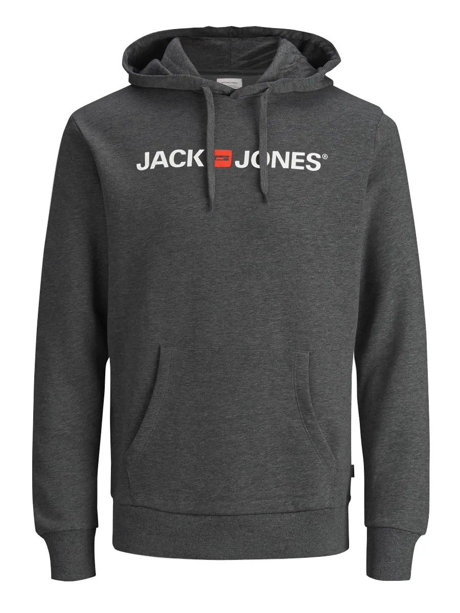 JACK & JONES - Felpa da uomo con cappuccio e logo, Grigio (Dark Grey Melange/Reg Fit - Me)., S - immagine 1