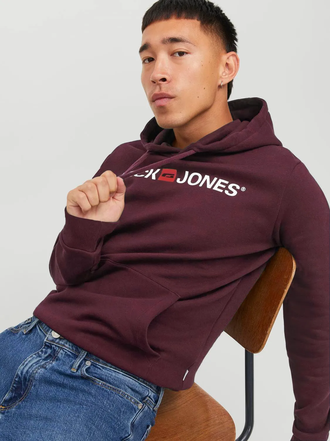 JACK & JONES - Felpa da uomo con cappuccio e logo, Rosso (Port Royale/Reg Fit)., XXXL - immagine 4