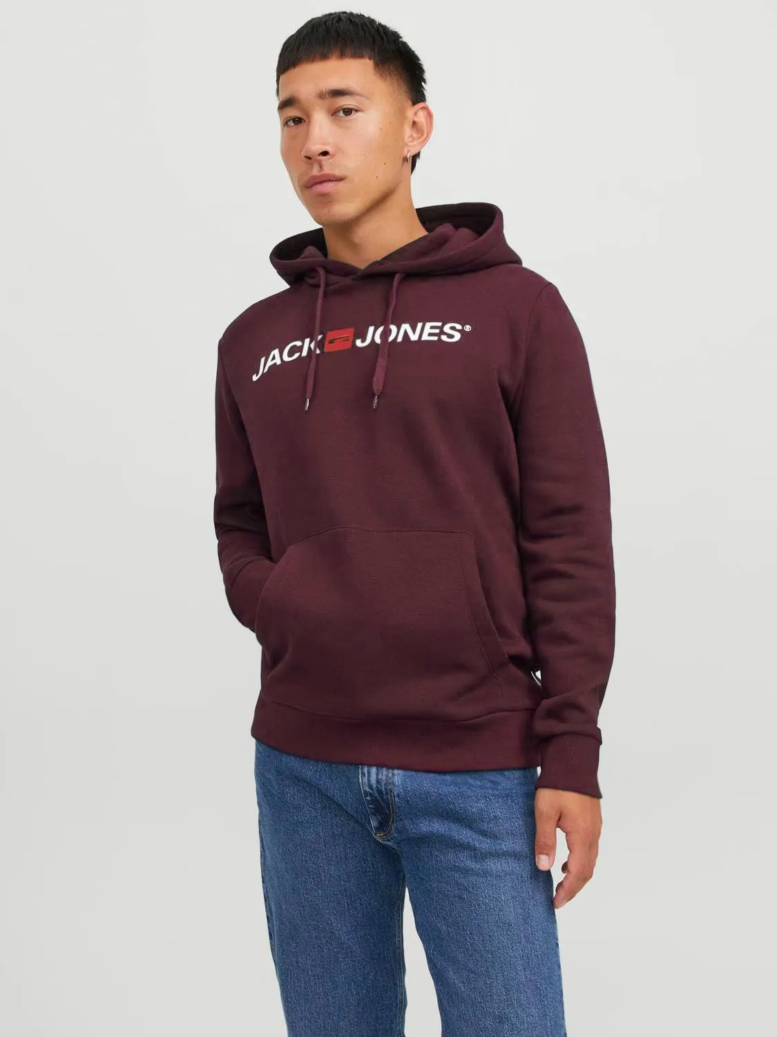 JACK & JONES - Felpa da uomo con cappuccio e logo, Rosso (Port Royale/Reg Fit)., XL - immagine 2
