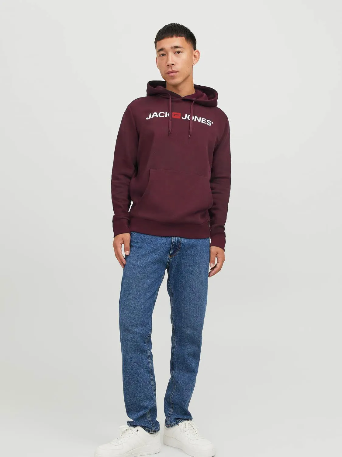 JACK & JONES - Felpa da uomo con cappuccio e logo, Rosso (Port Royale/Reg Fit)., XS - immagine 3