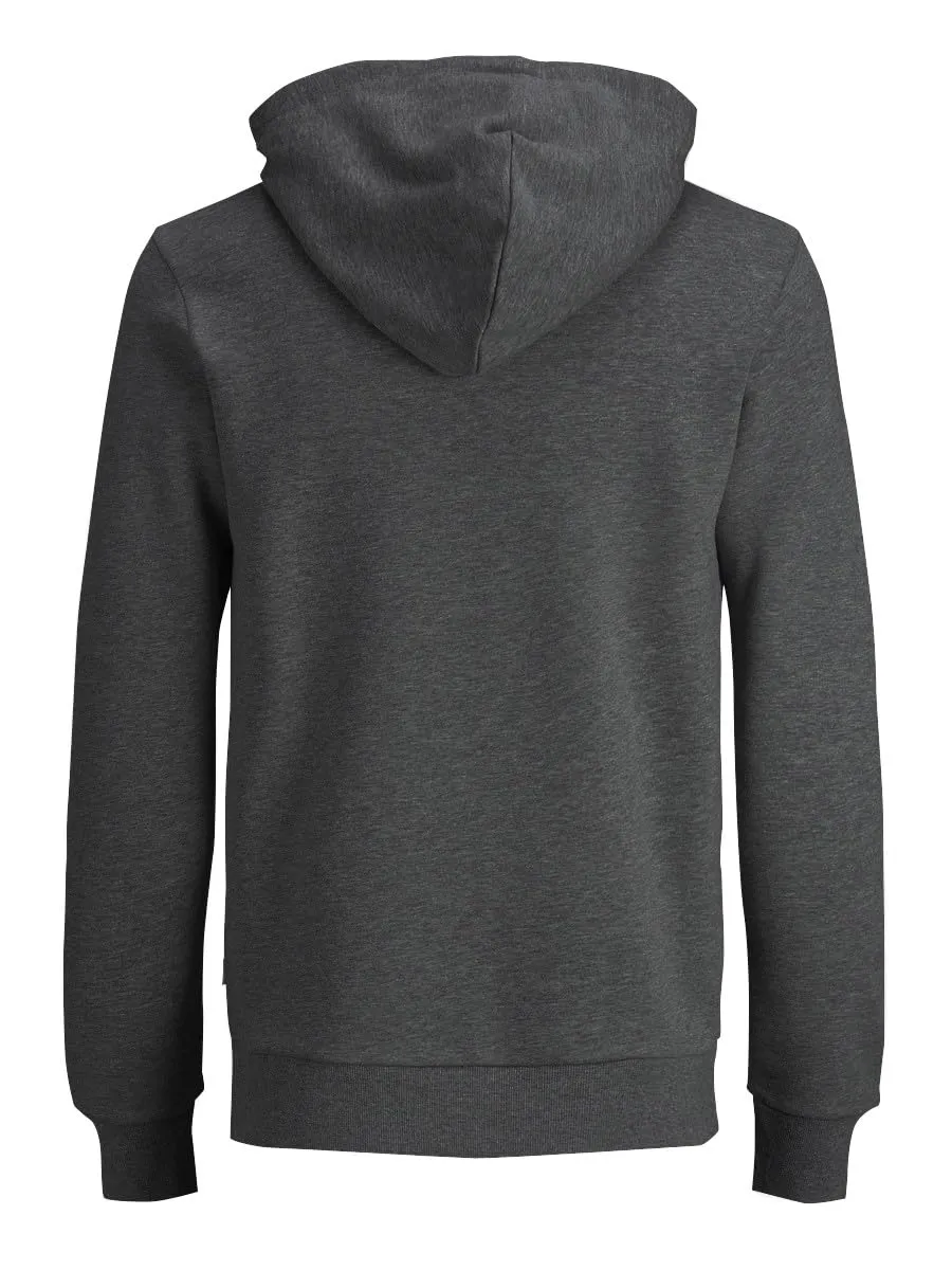 JACK & JONES - Felpa da uomo con cappuccio e logo, Grigio (Dark Grey Melange/Reg Fit - Me)., M - immagine 3