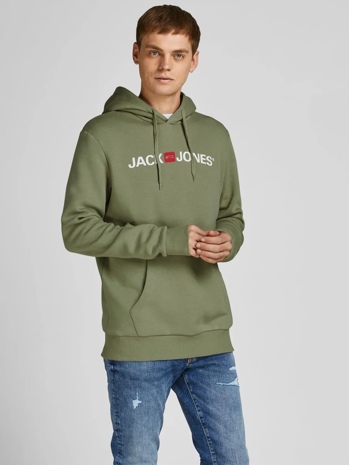 JACK & JONES Uomo JJECORP Felpa con Cappuccio, Dusty Olive/Reg Fit, L - immagine 2