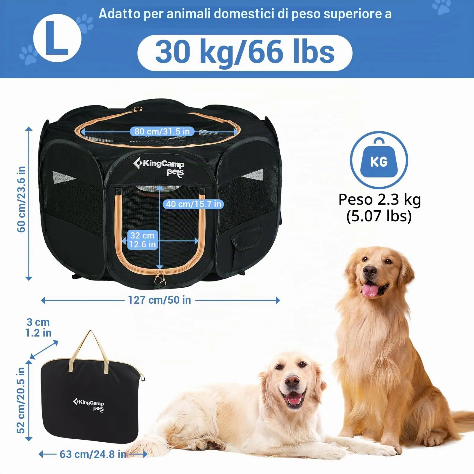 KingCamp Recinto per Cuccioli Pieghevole 127cm, Box per Cani di Grande,L - immagine 2