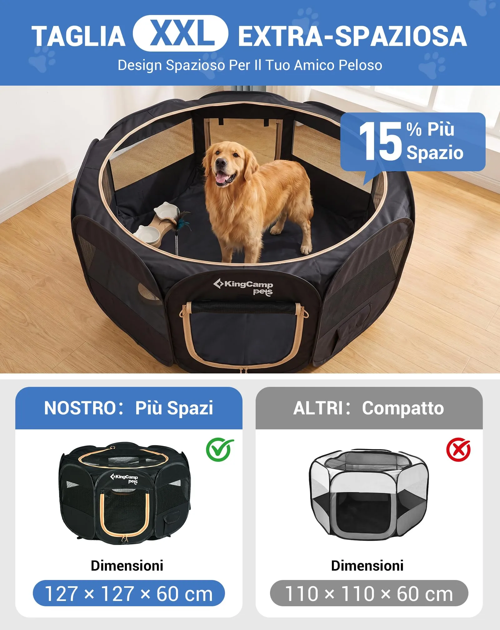 KingCamp Recinto per Cuccioli Pieghevole 127cm, Box per Cani di Grande,L - immagine 3