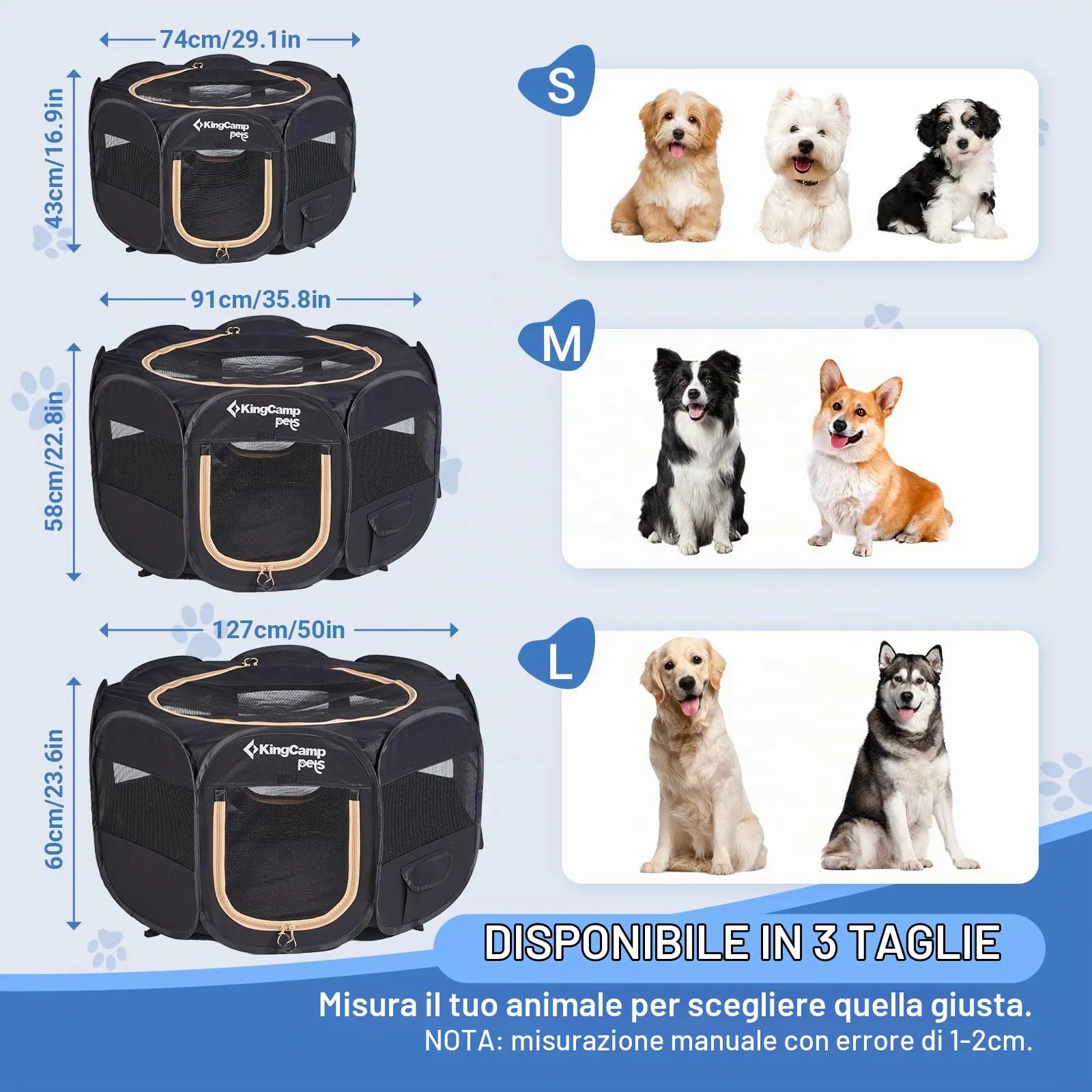 KingCamp Recinto per Cuccioli Pieghevole 127cm, Box per Cani di Grande,L - immagine 5