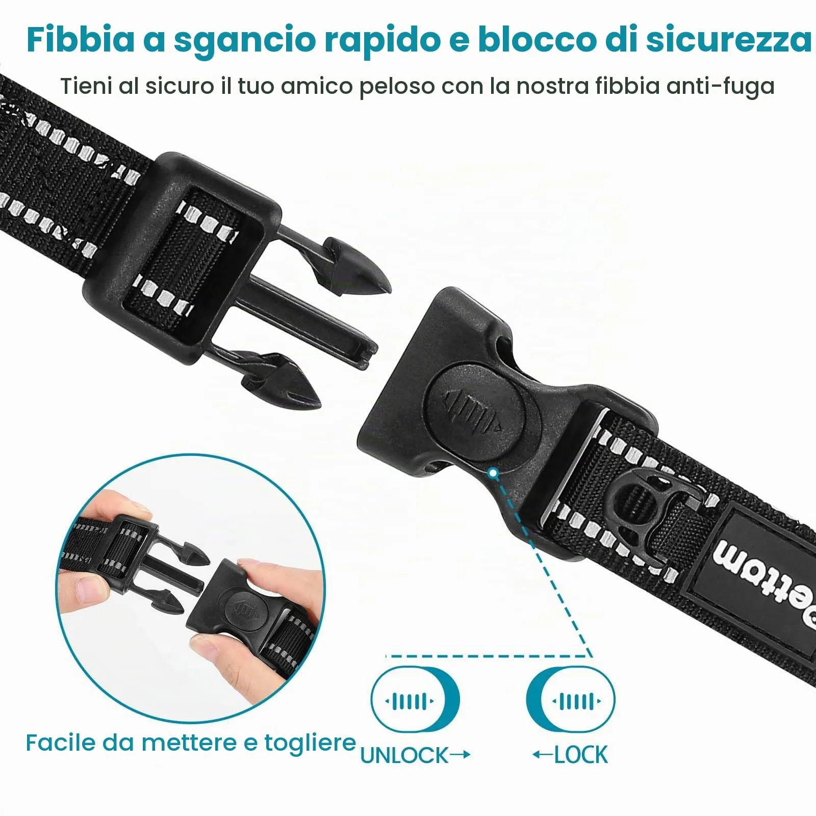 PETTOM Collare Semistrozzo Cane, Sicurezza, Regolabile, Riflettente - immagine 3