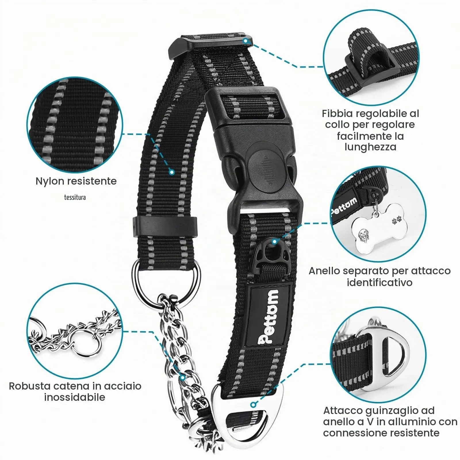 PETTOM Collare Semistrozzo Cane, Sicurezza, Regolabile, Riflettente - immagine 4