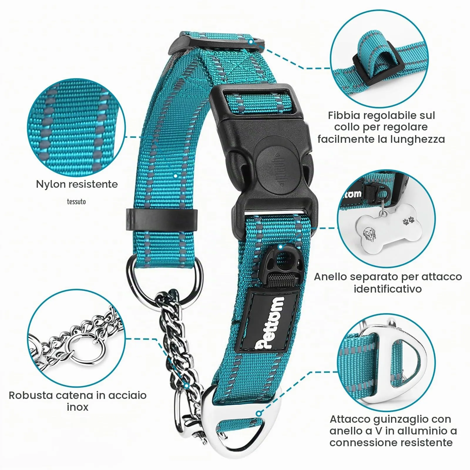 PETTOM Collare Semistrozzo Cane, Sicurezza, Regolabile, Riflettente - immagine 5
